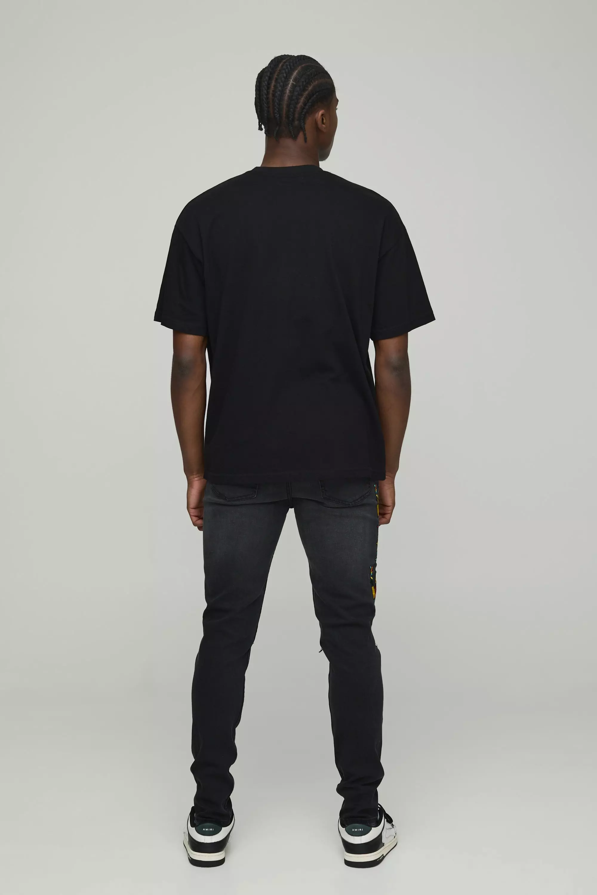 Jean skinny déchiré à écussons, Washed black autre image