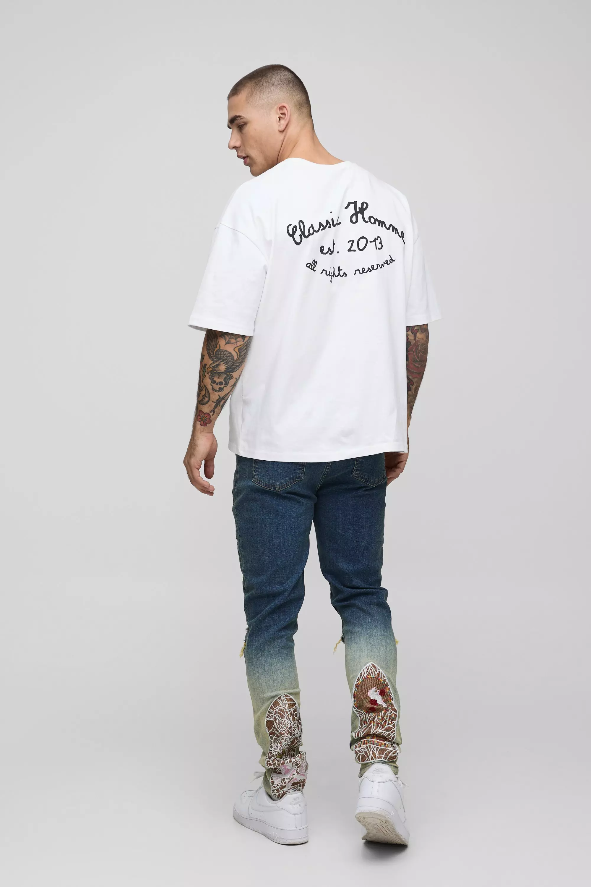 Jeans Skinny Fit strappati con applique, Antique blue immagine alternativa