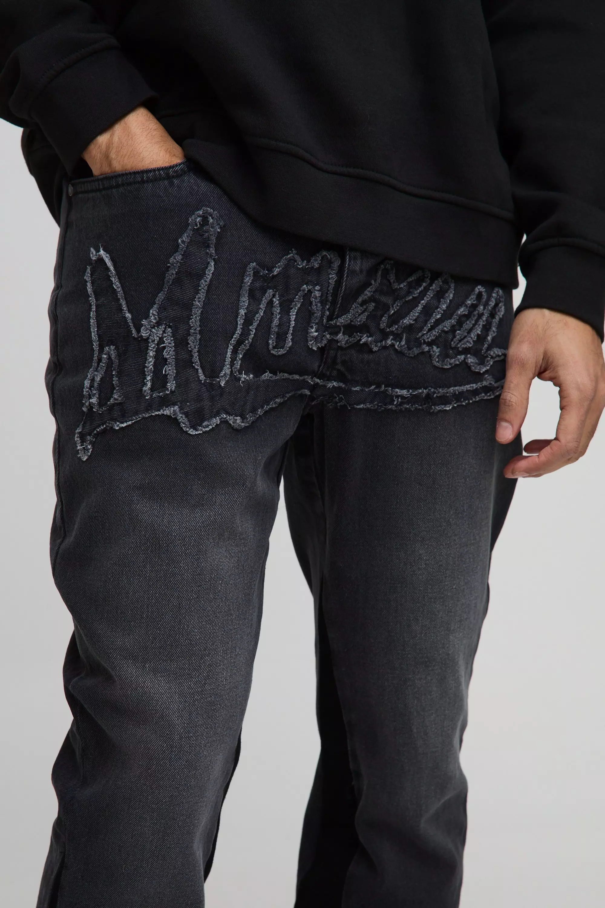 Washed black Slim Fit Flared MMXIII Jeans Met Gusset Detail alternatieve afbeelding