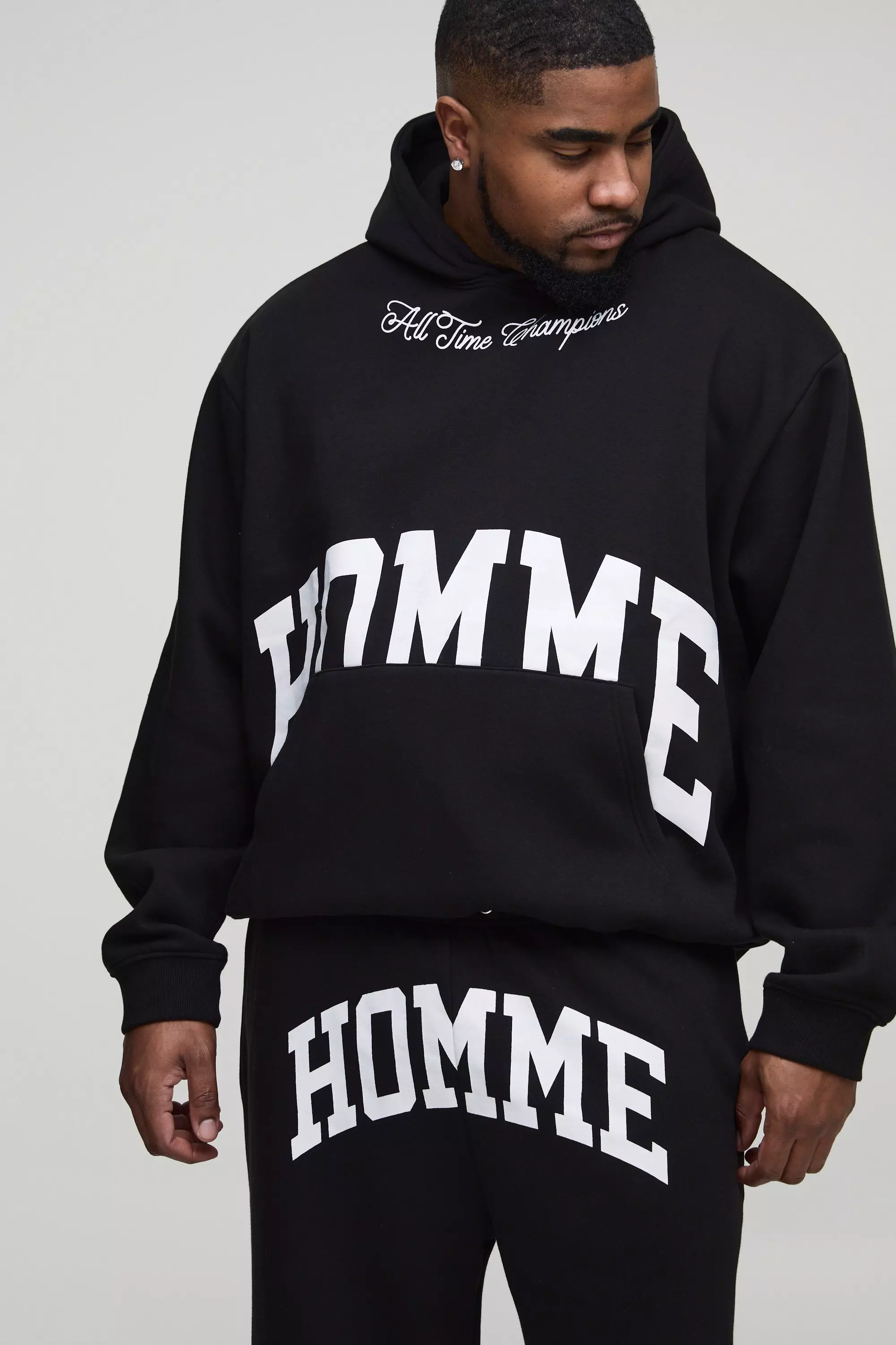 Black Plus Oversized Boxy Split Hem Homme Tracksuit alternative image