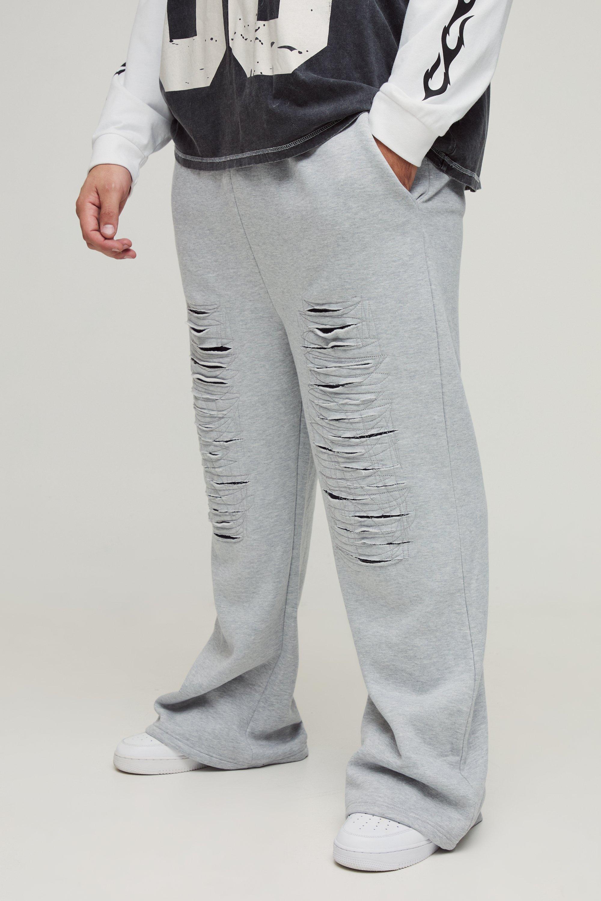 Plus Heavy Weight Relaxed Fit Distressed Flare Sweatpants | boohooMAN USA