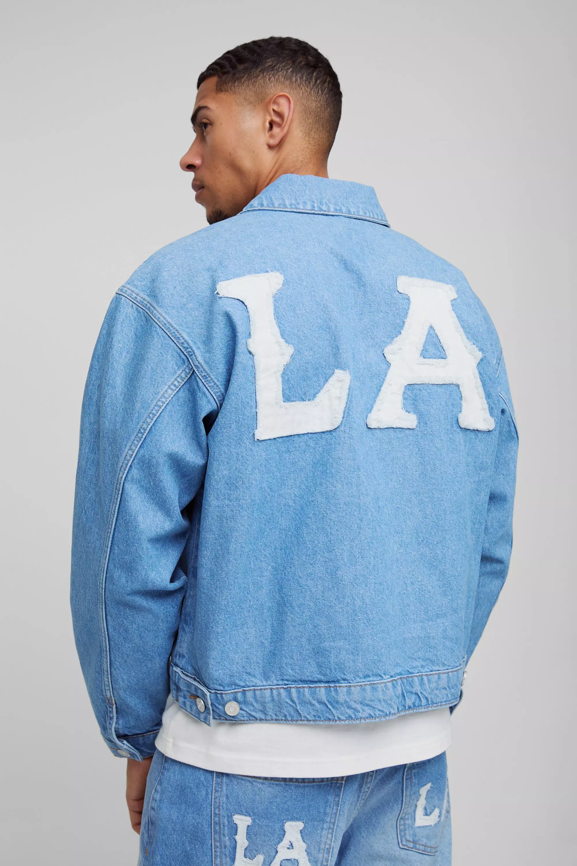 Boxy Denim LA Applique Denim Jacket Light blue