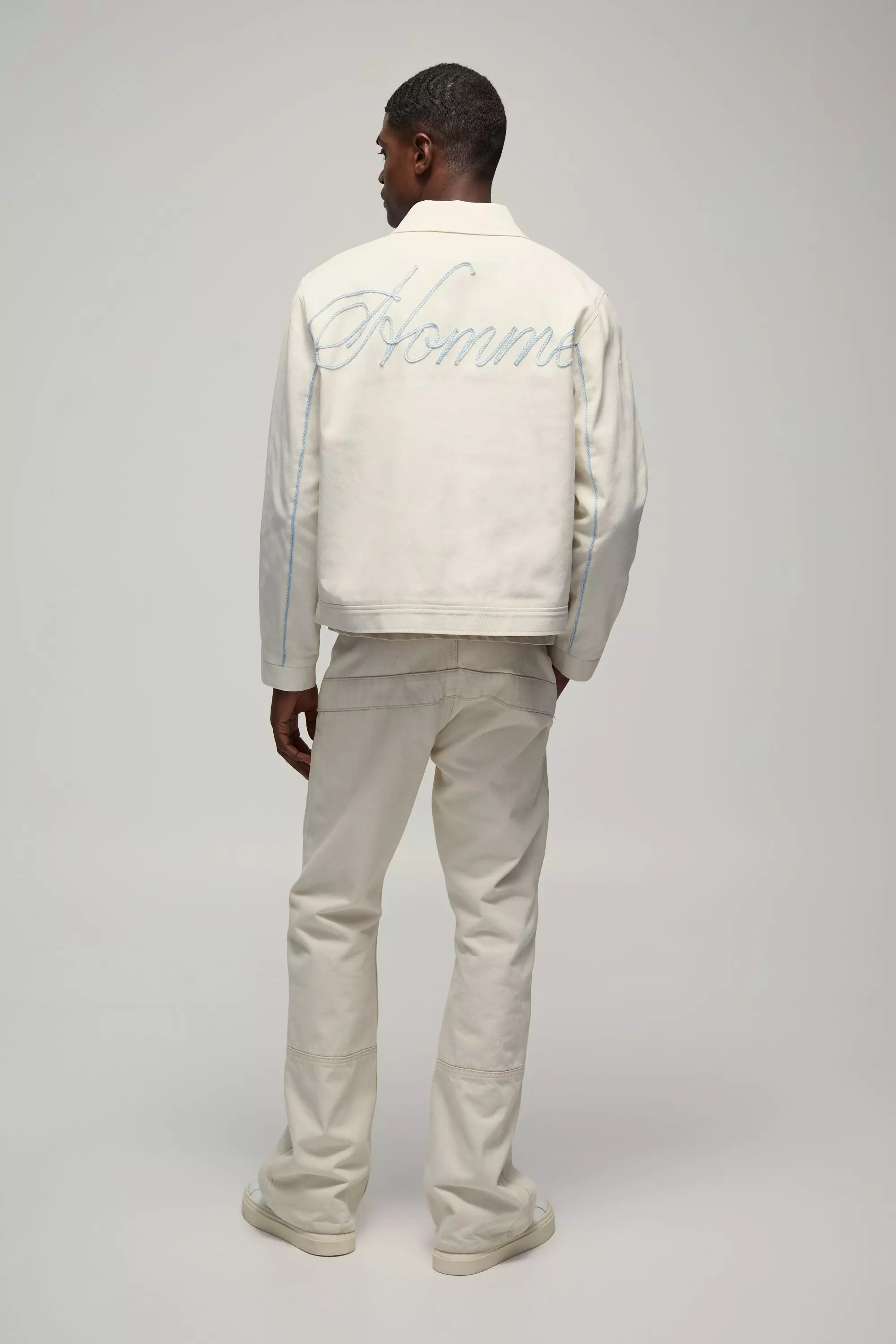 Ecru Boxy Keperstof Homme Harrington Jas Met Touwtjes alternatieve afbeelding