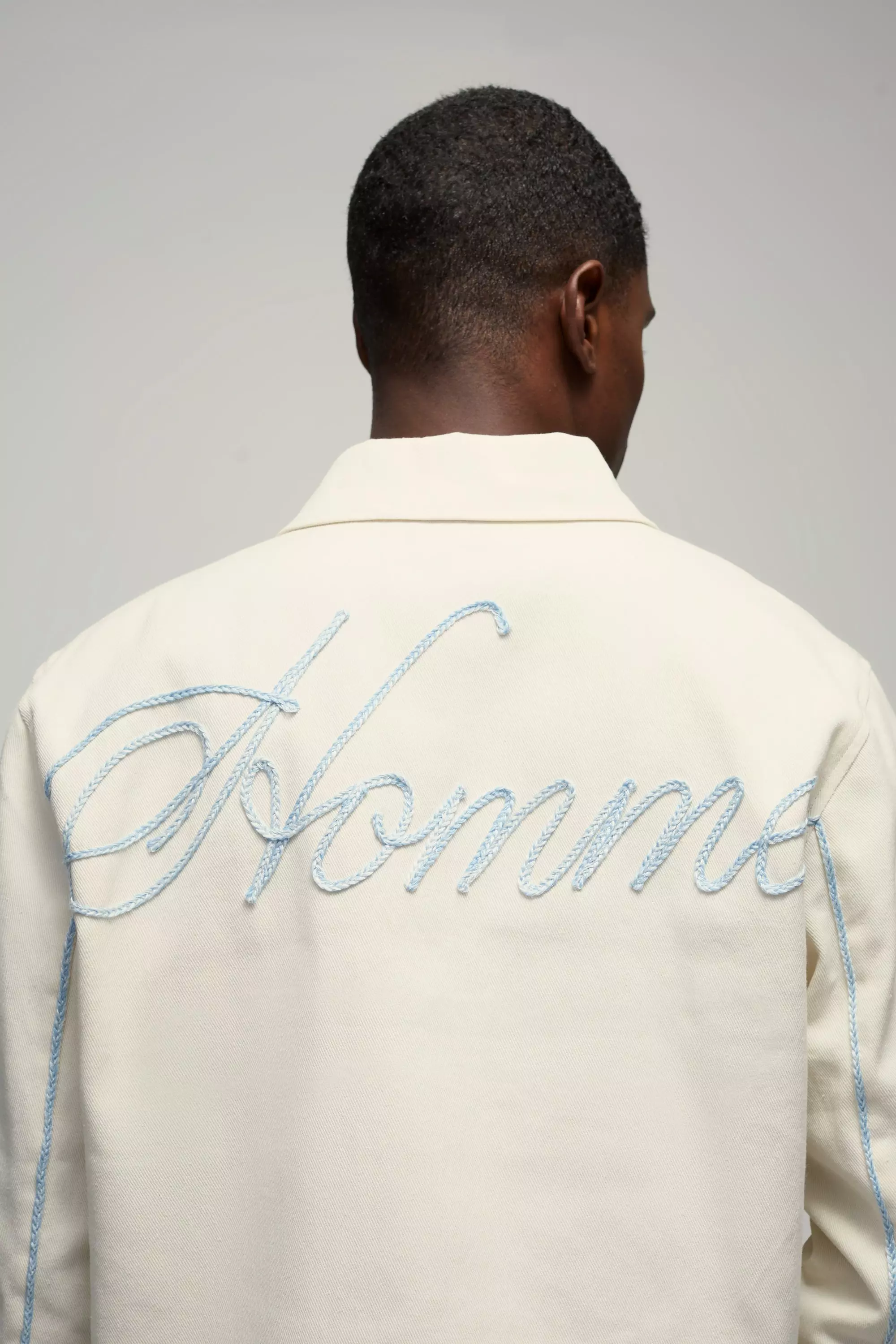 Ecru Boxy Keperstof Homme Harrington Jas Met Touwtjes alternatieve afbeelding