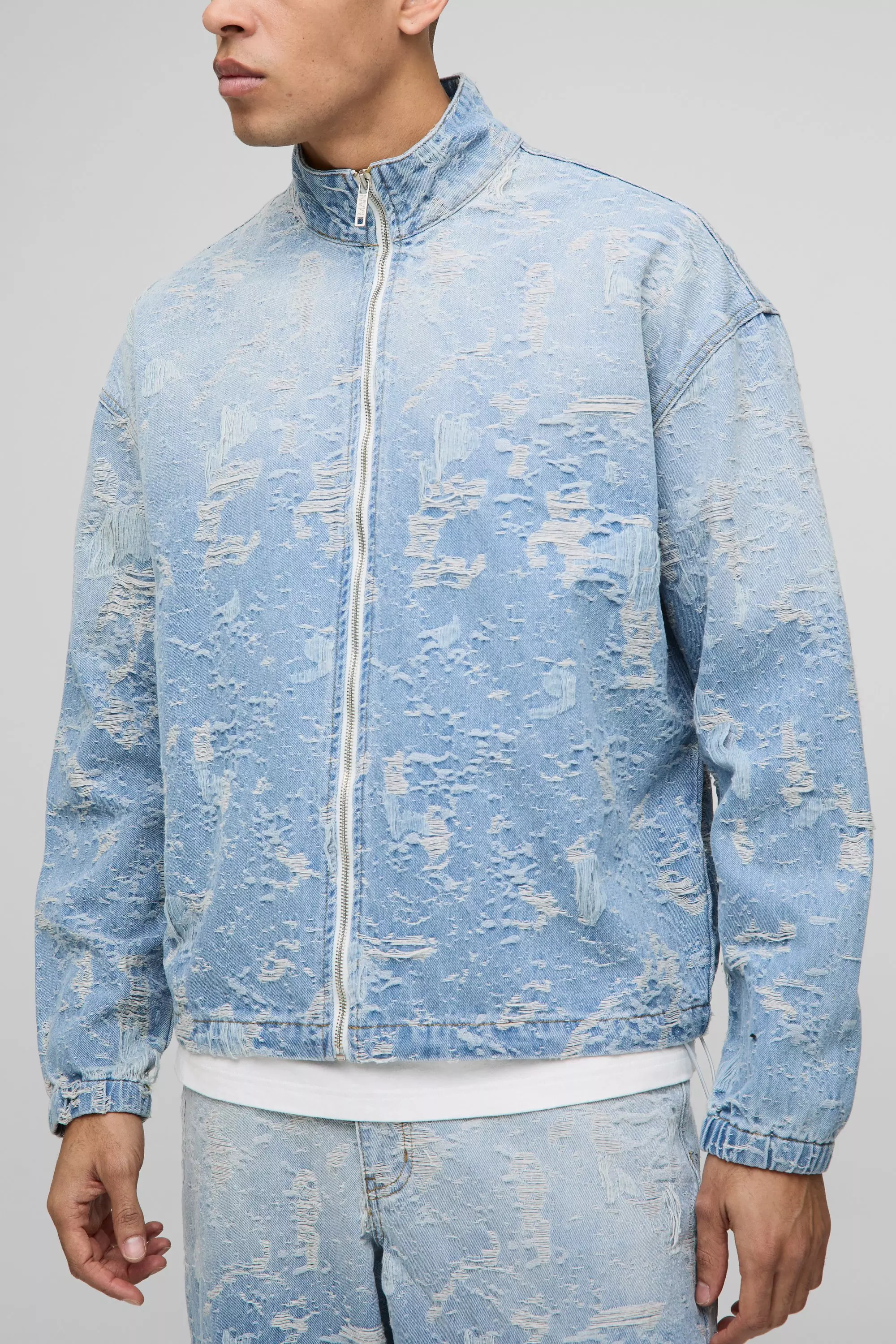 Veste oversize à col montant en jean, Light blue autre image