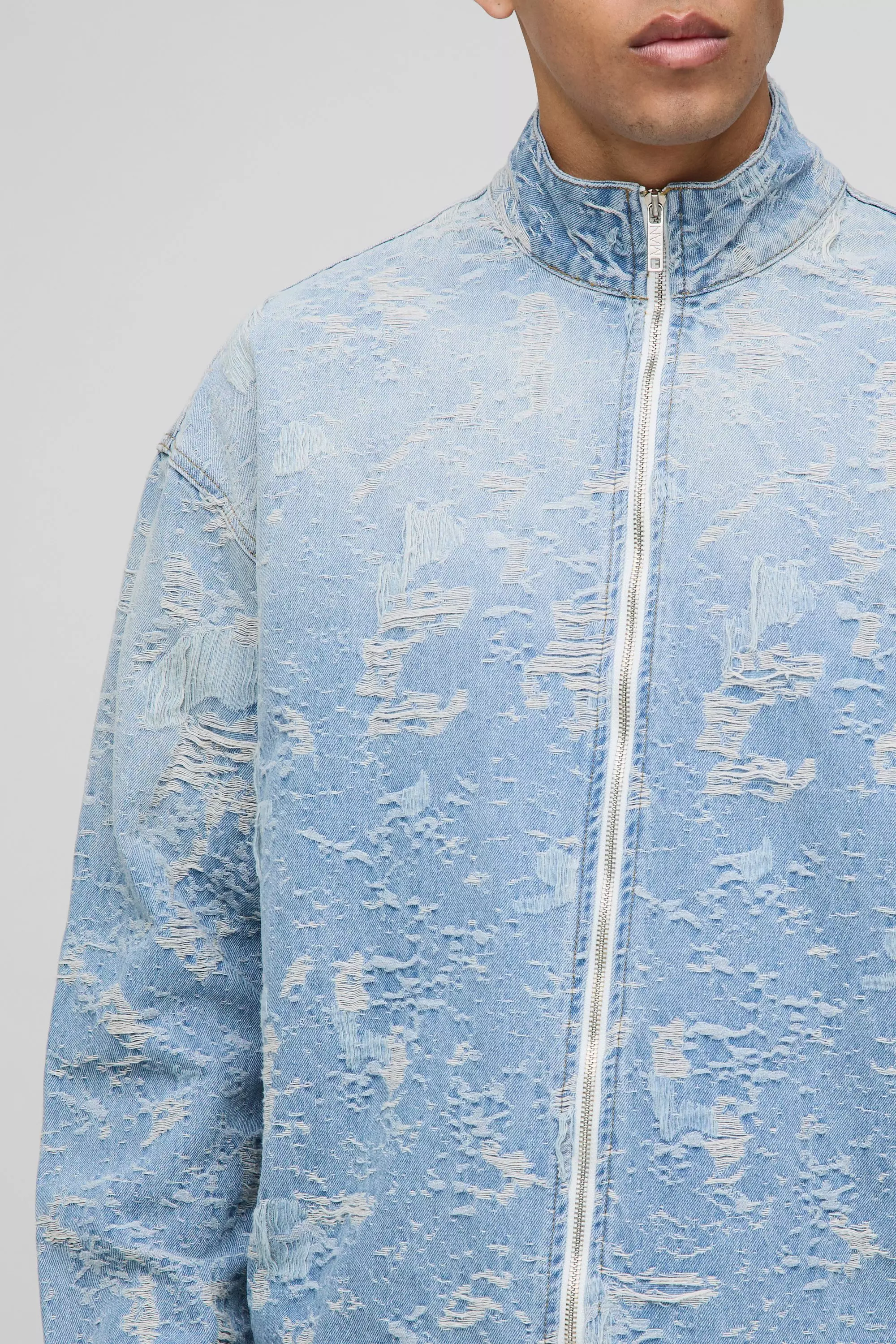 Veste oversize à col montant en jean, Light blue autre image