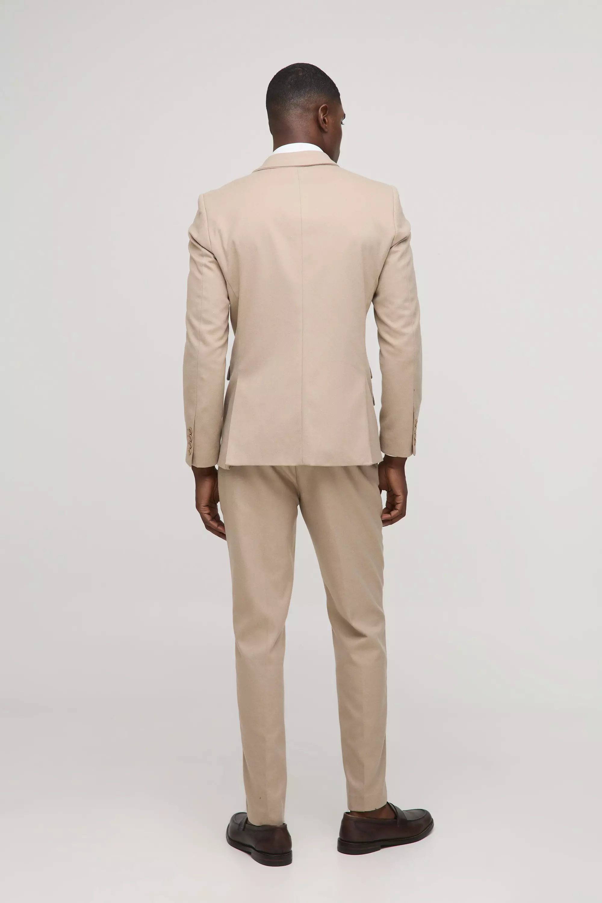 Pantaloni Sartoriali Slim Fit Con Trama, Ecru immagine alternativa