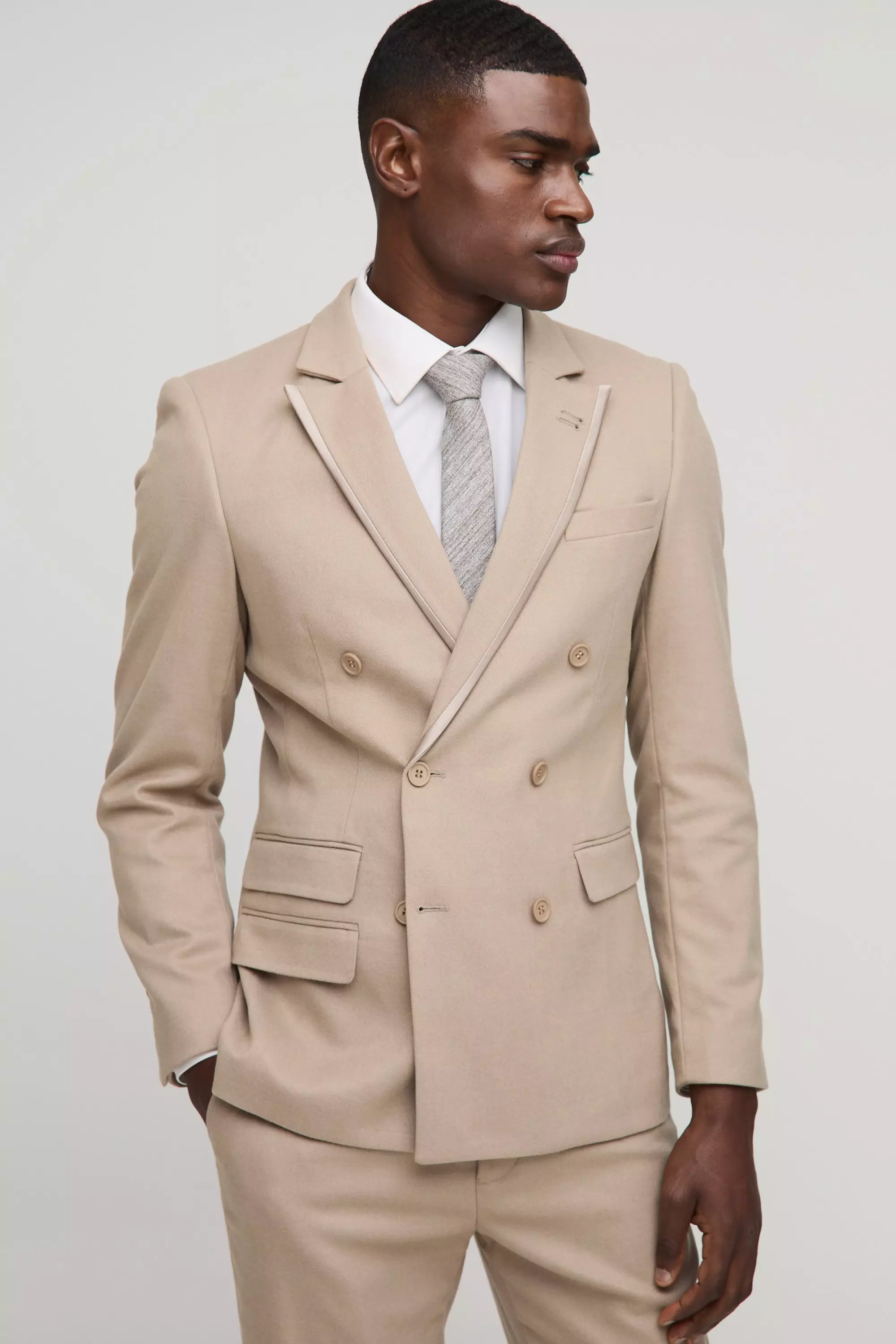 Blazer cintré croisé texturé, Ecru autre image