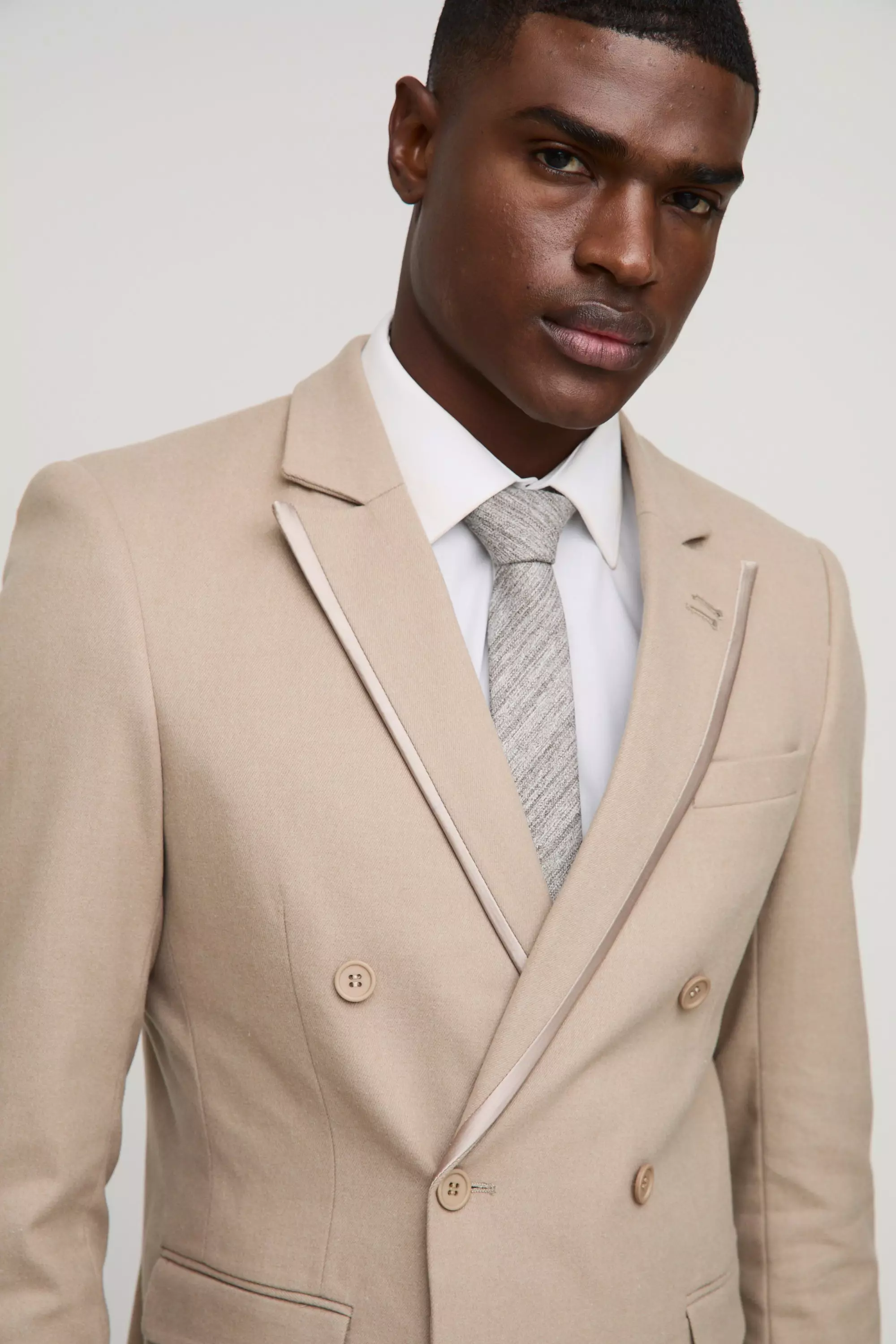 Blazer cintré croisé texturé, Ecru autre image