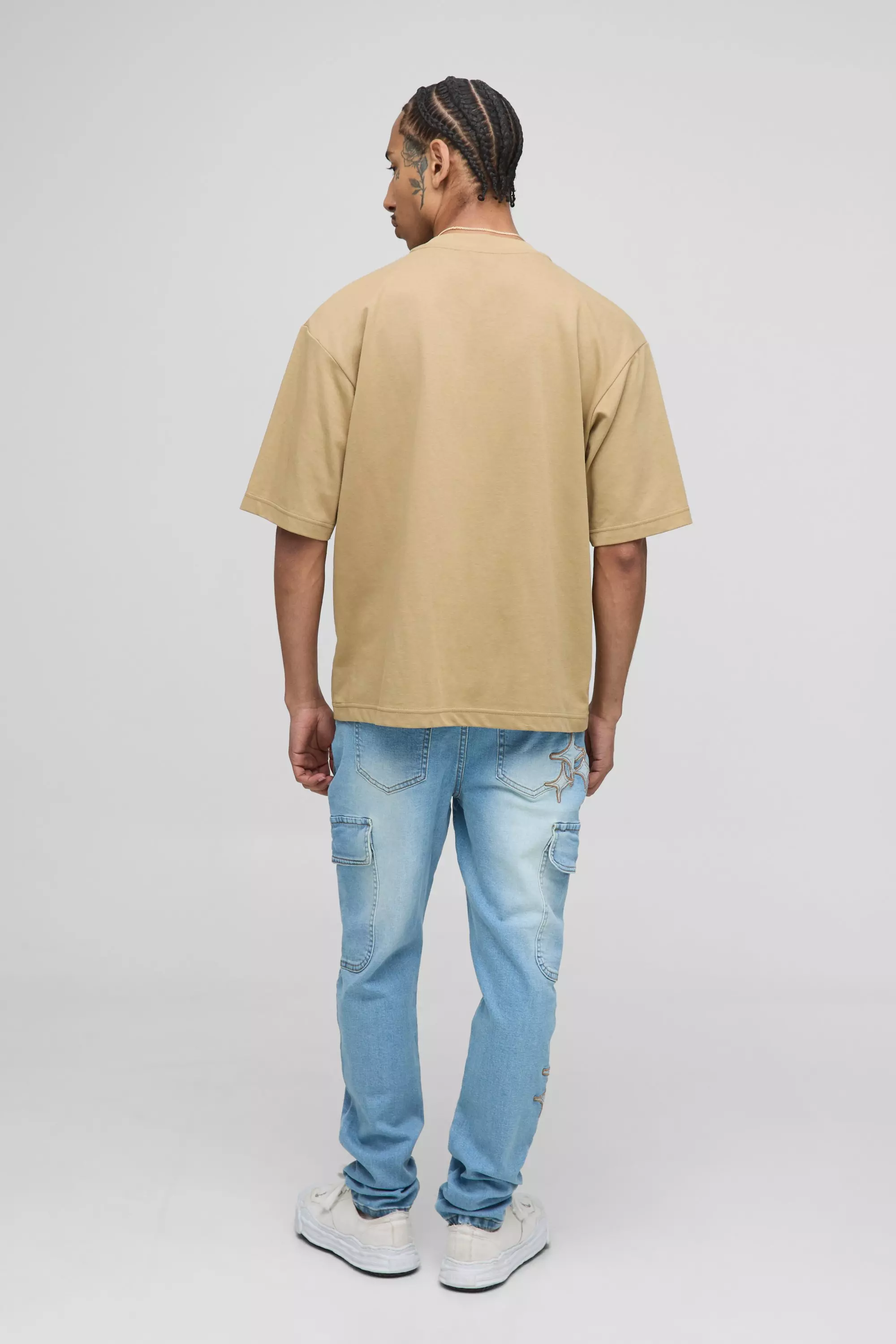 Skinny Star Applique Cargo Jeans | boohooMAN USA