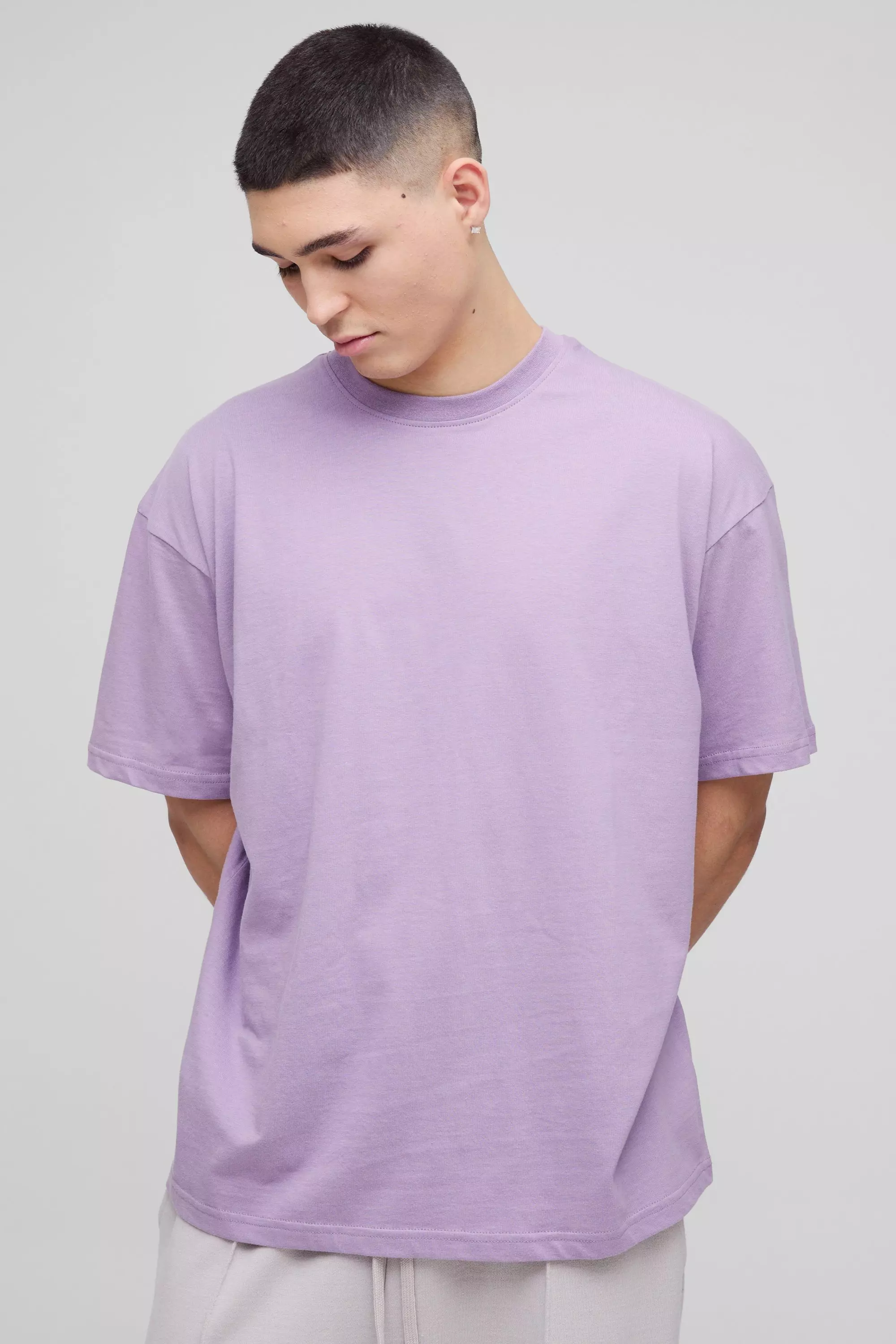 Purple Oversized Basic Crew Neck T-shirt