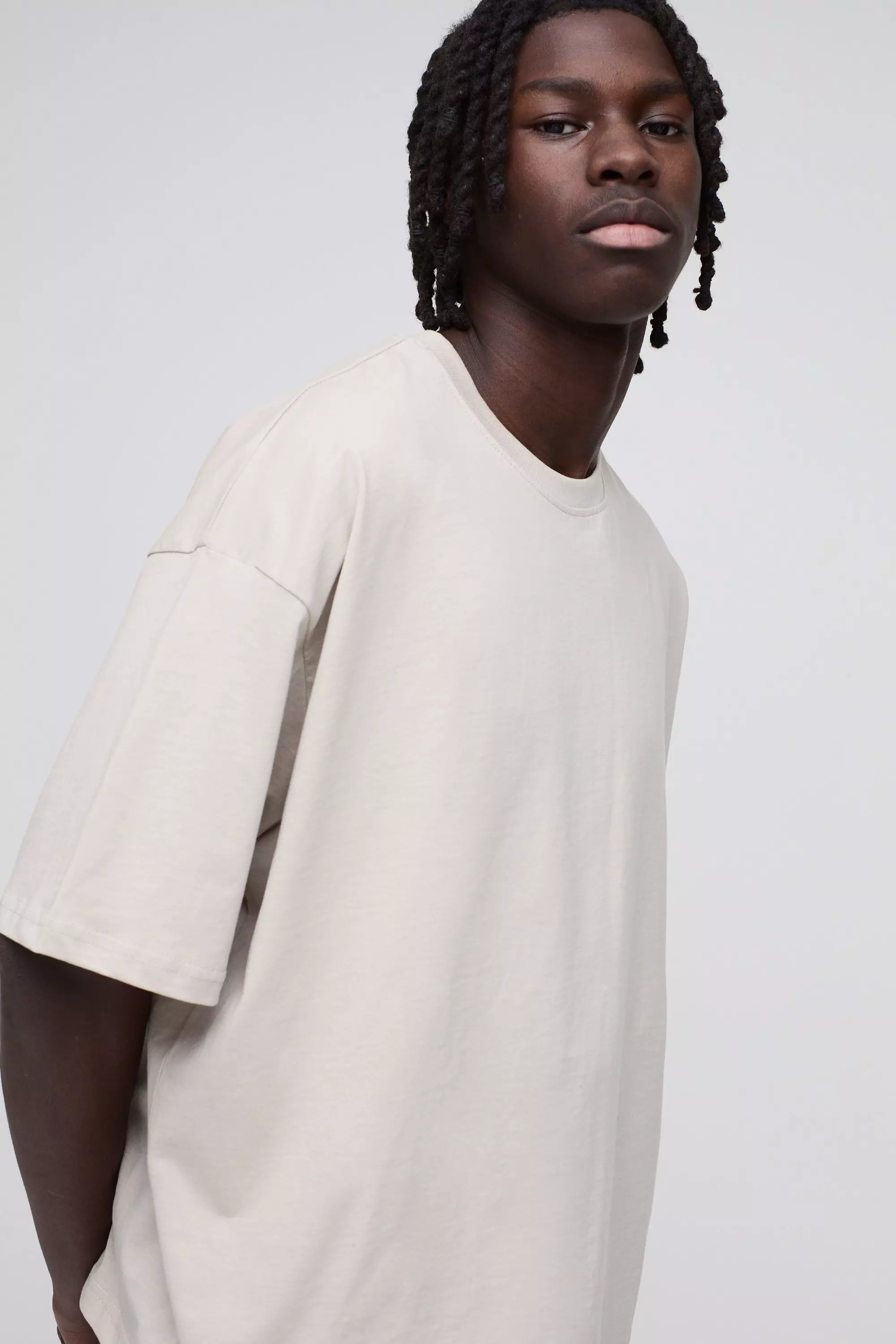 T-Shirt Oversize Squadrata Basic, Stone immagine alternativa