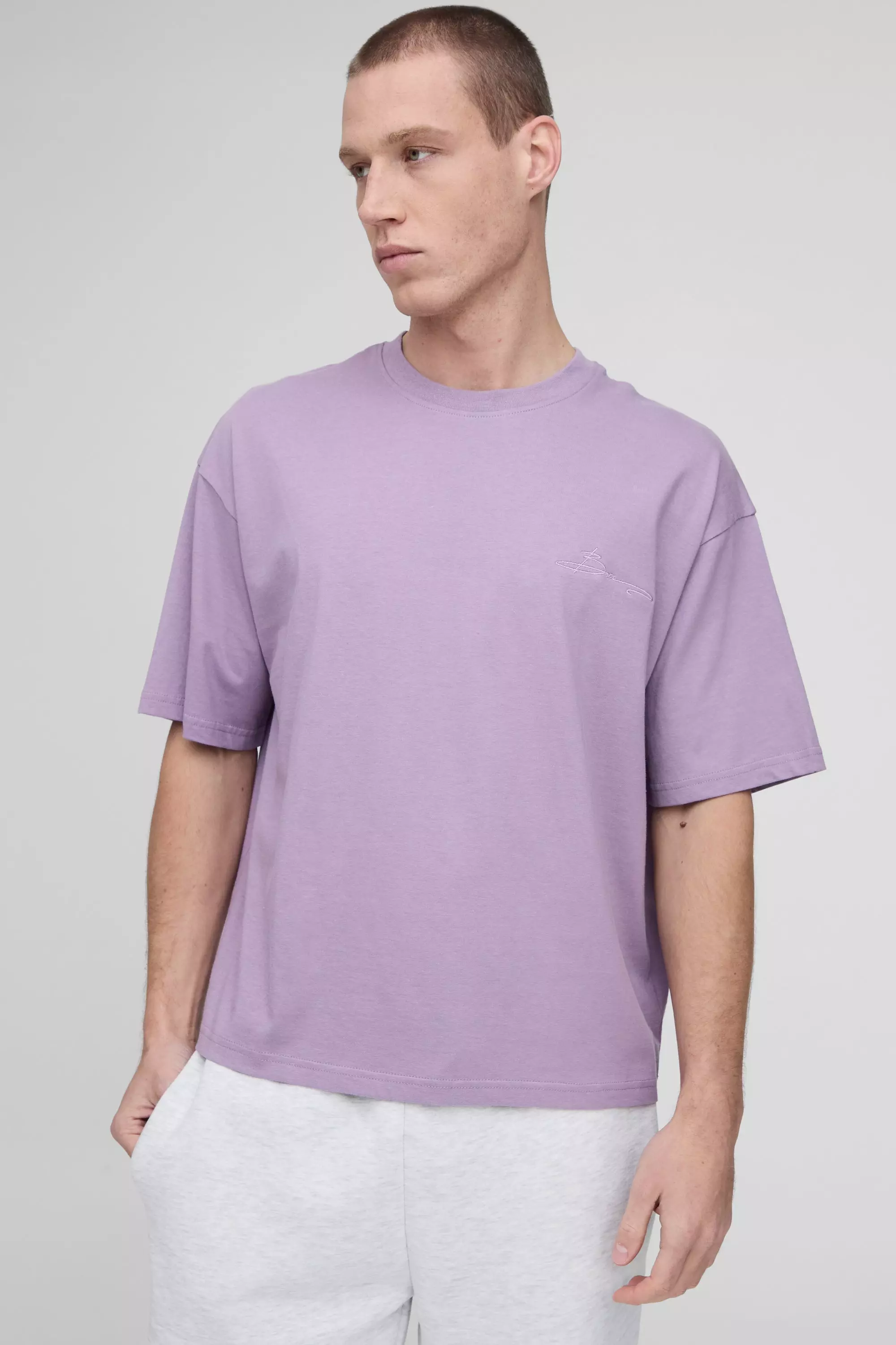 T-Shirt Squadrata Oversize Con Ricamo Di Firma Bm, Purple immagine alternativa