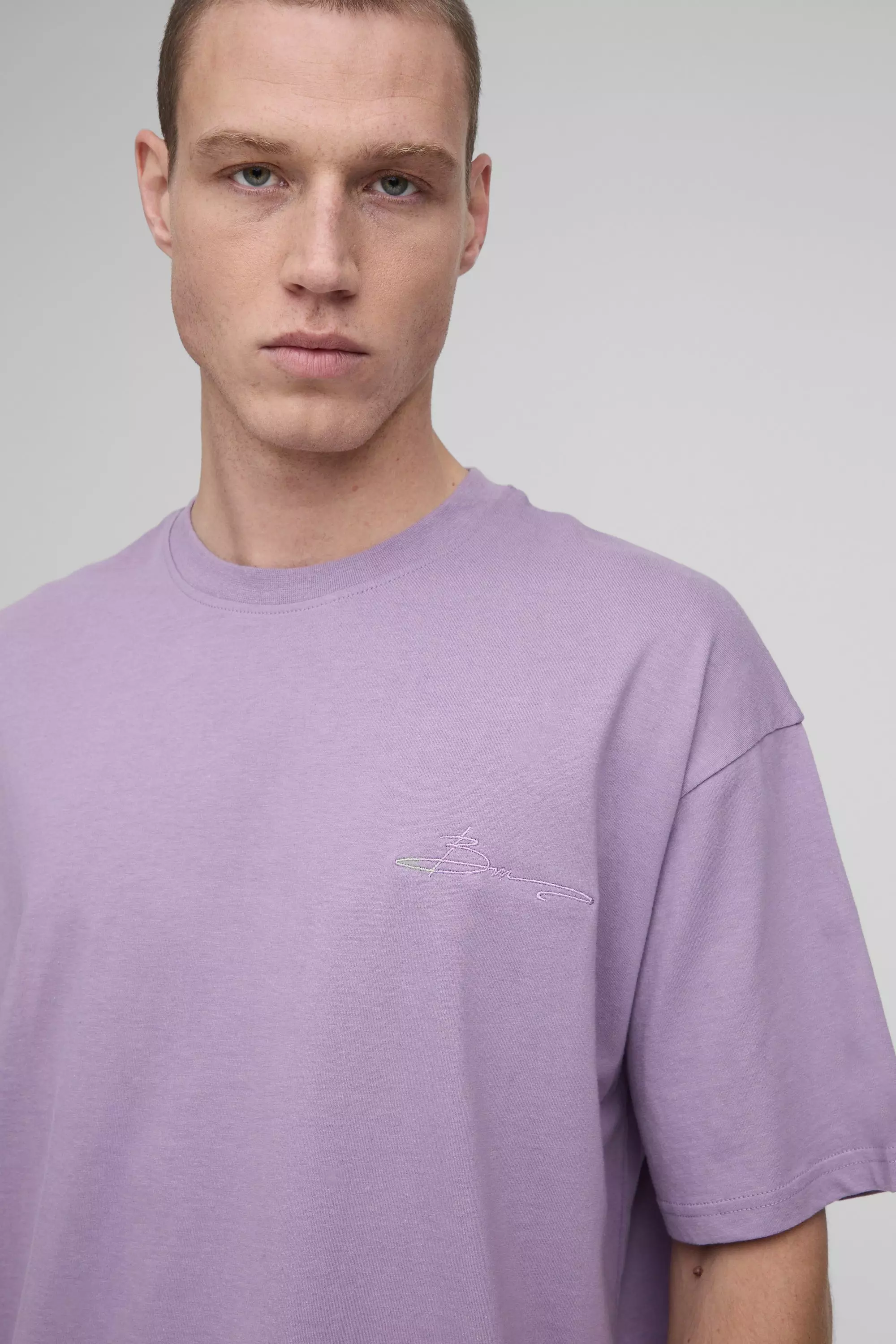 T-Shirt Squadrata Oversize Con Ricamo Di Firma Bm, Purple immagine alternativa