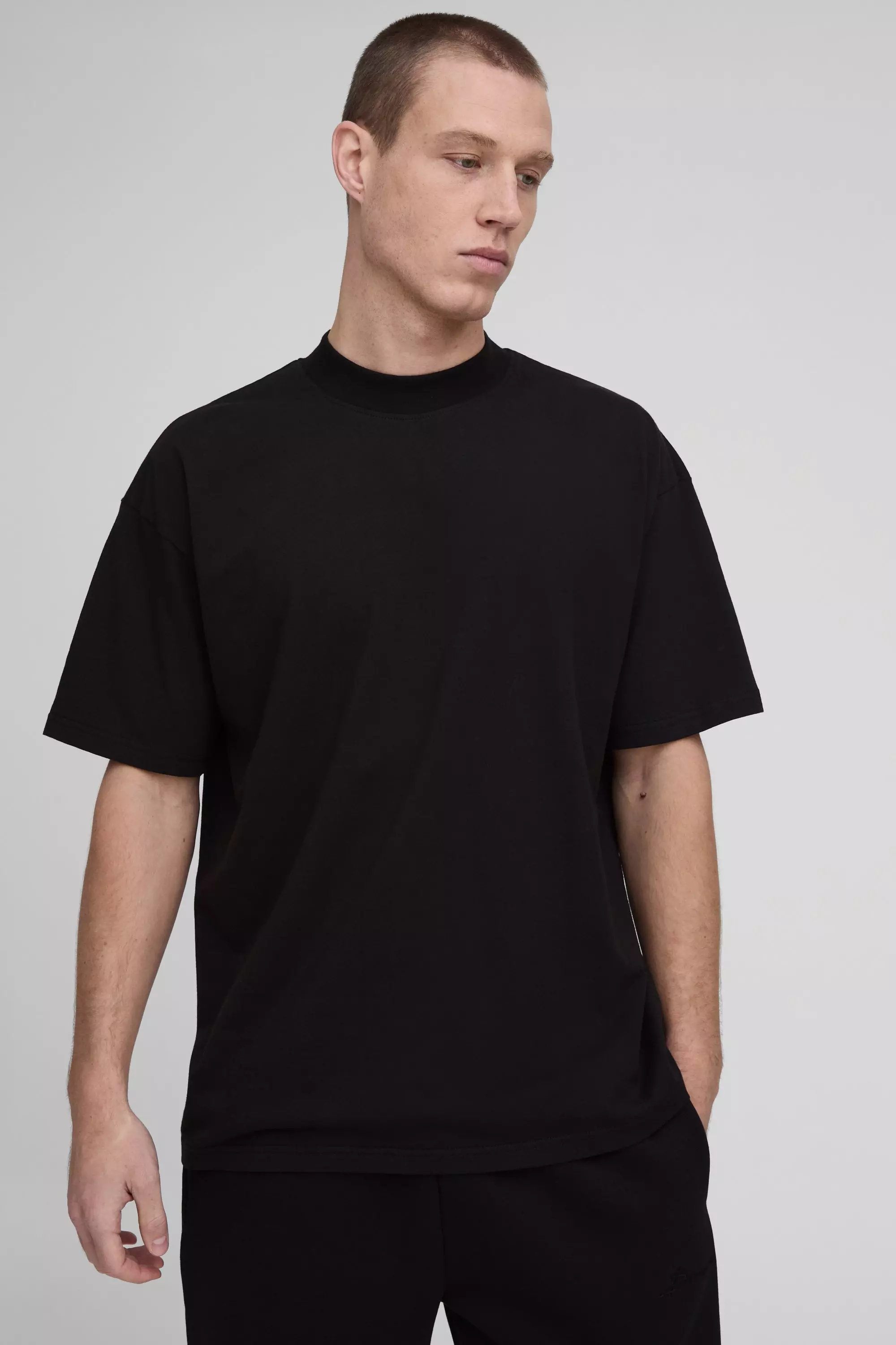 Black Basic Oversized Extended Neck T-Shirt