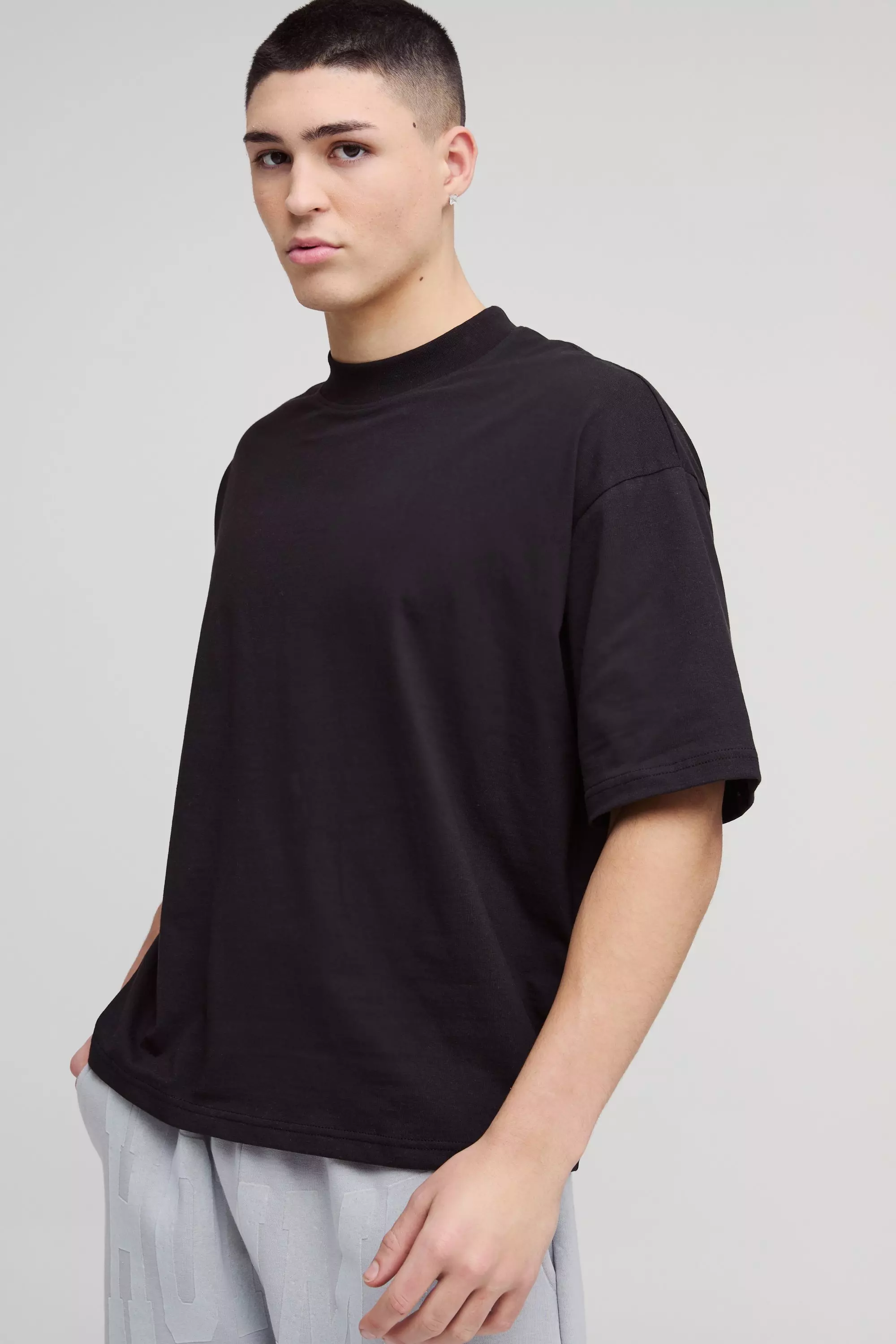 Black Oversized Boxy Extended Neck T-shirt