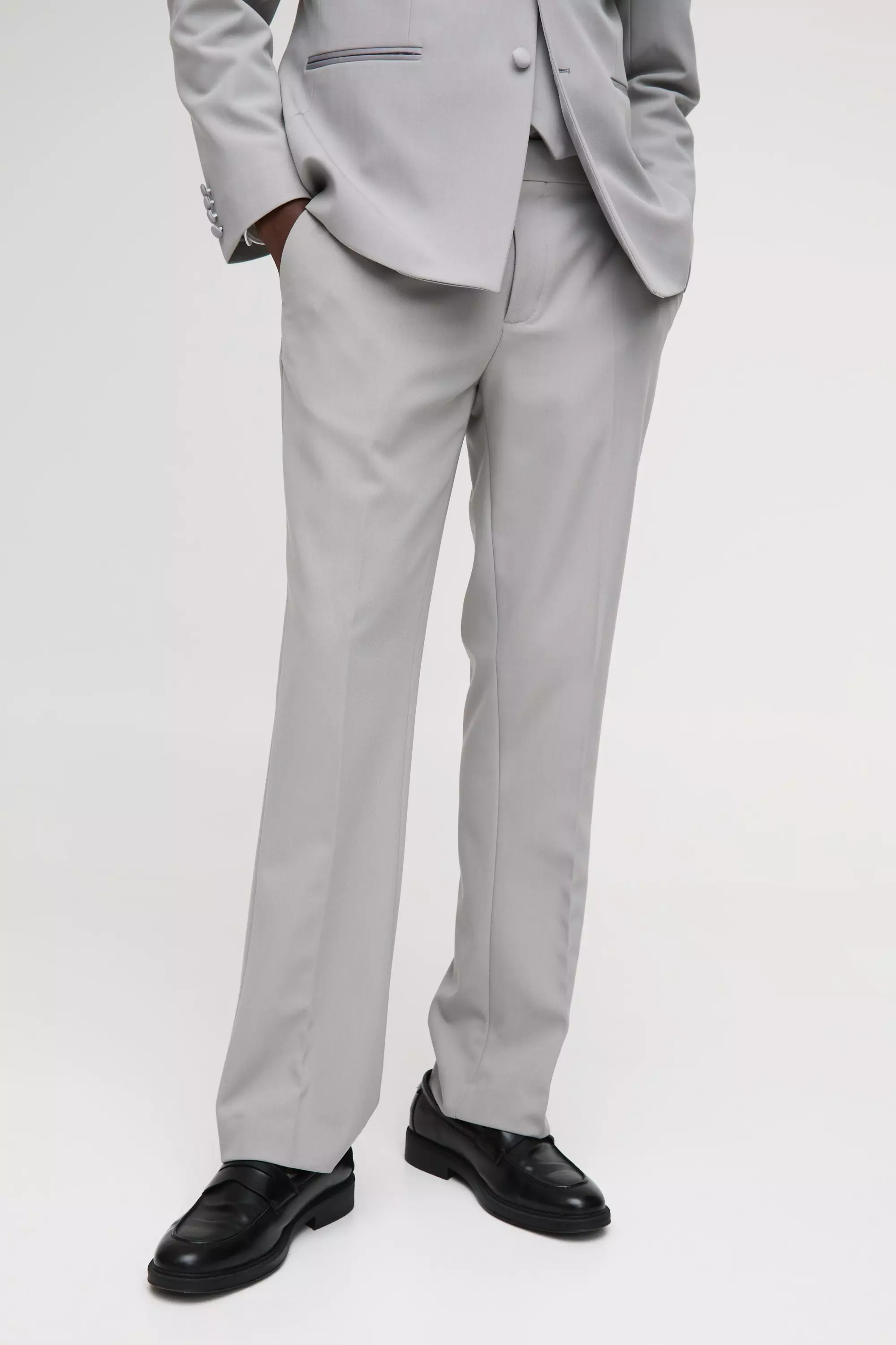 Grey Getailleerde Slim Fit Broek Met Wijde Pijpen alternatieve afbeelding