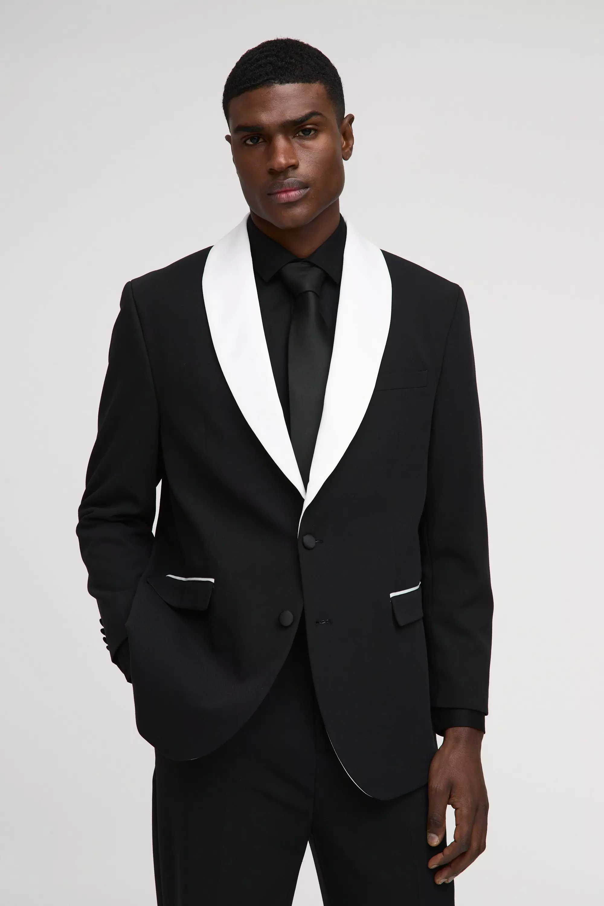 Blazer mit geradem Bein und Schal-Kragen, Black alternatives Bild