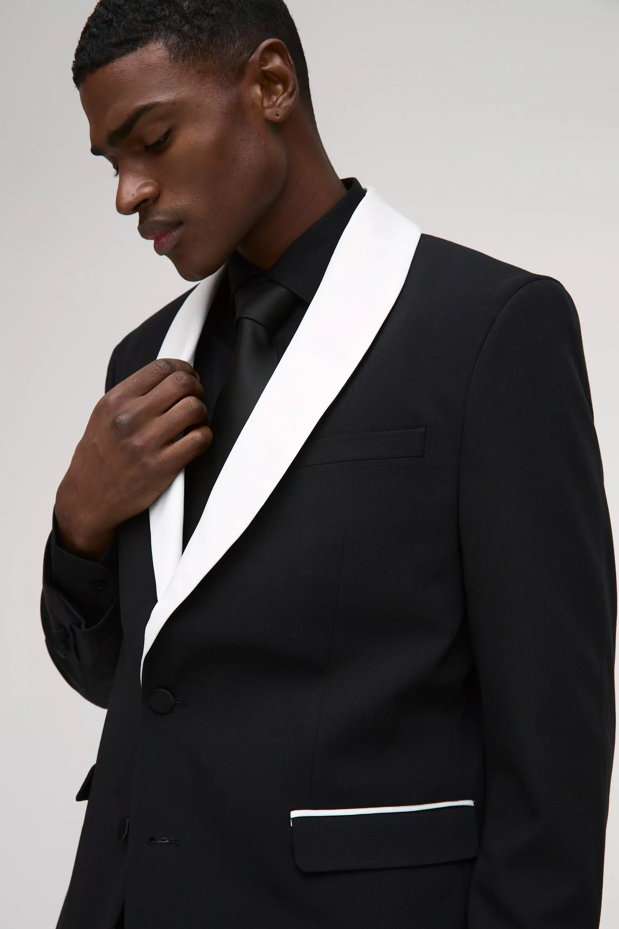 Blazer mit geradem Bein und Schal-Kragen, Black alternatives Bild