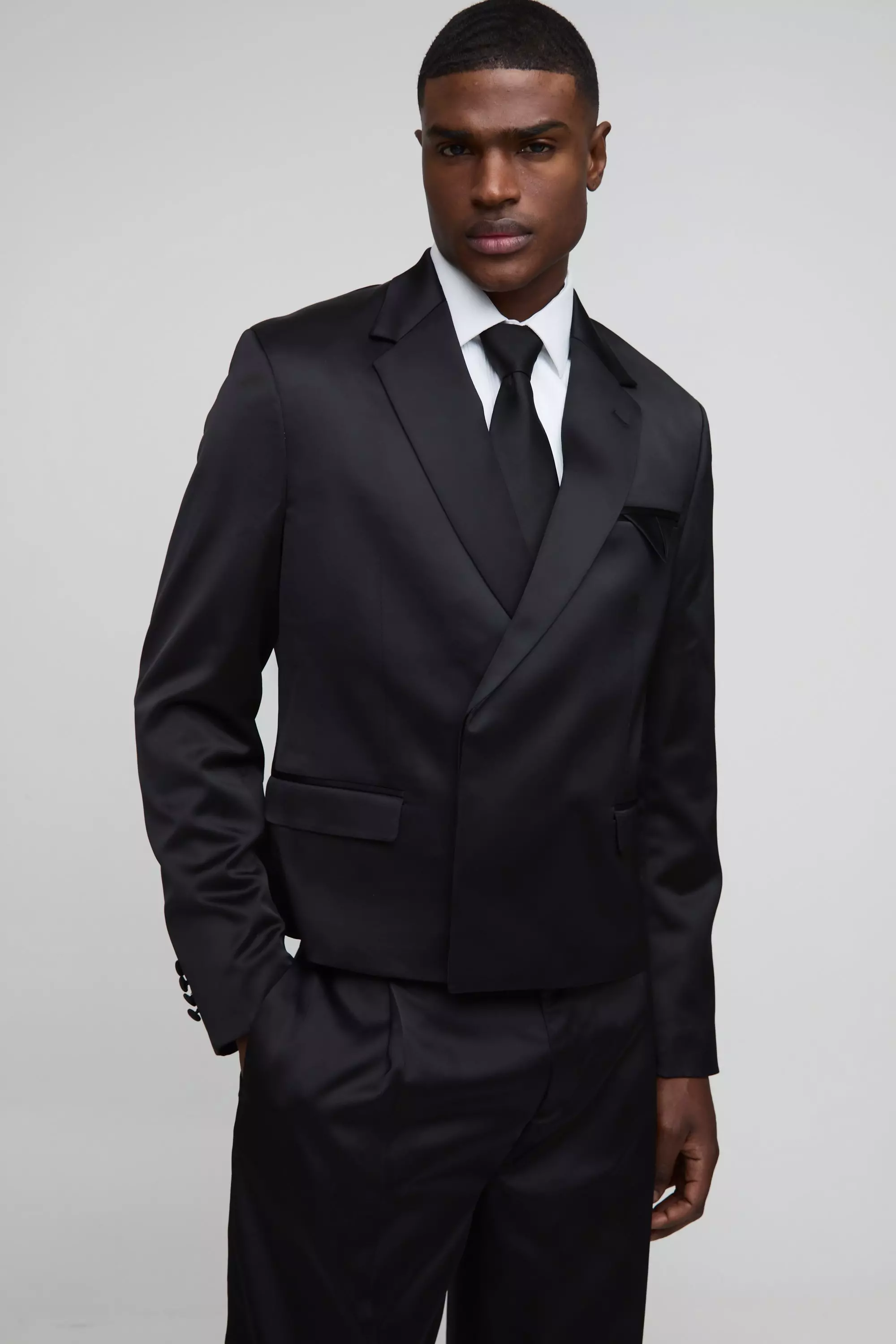 Black Oversized Boxy Satin Blazer alternative image