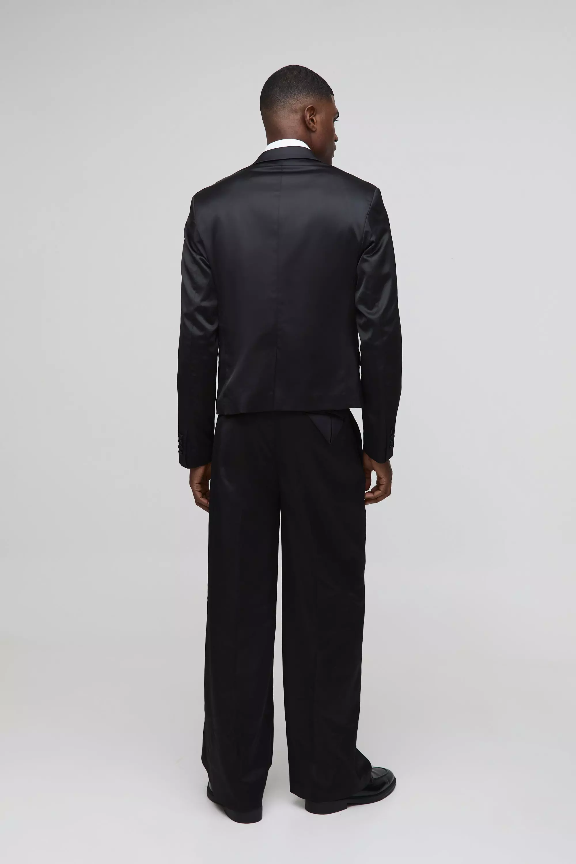 Black Oversized Boxy Satin Blazer alternative image
