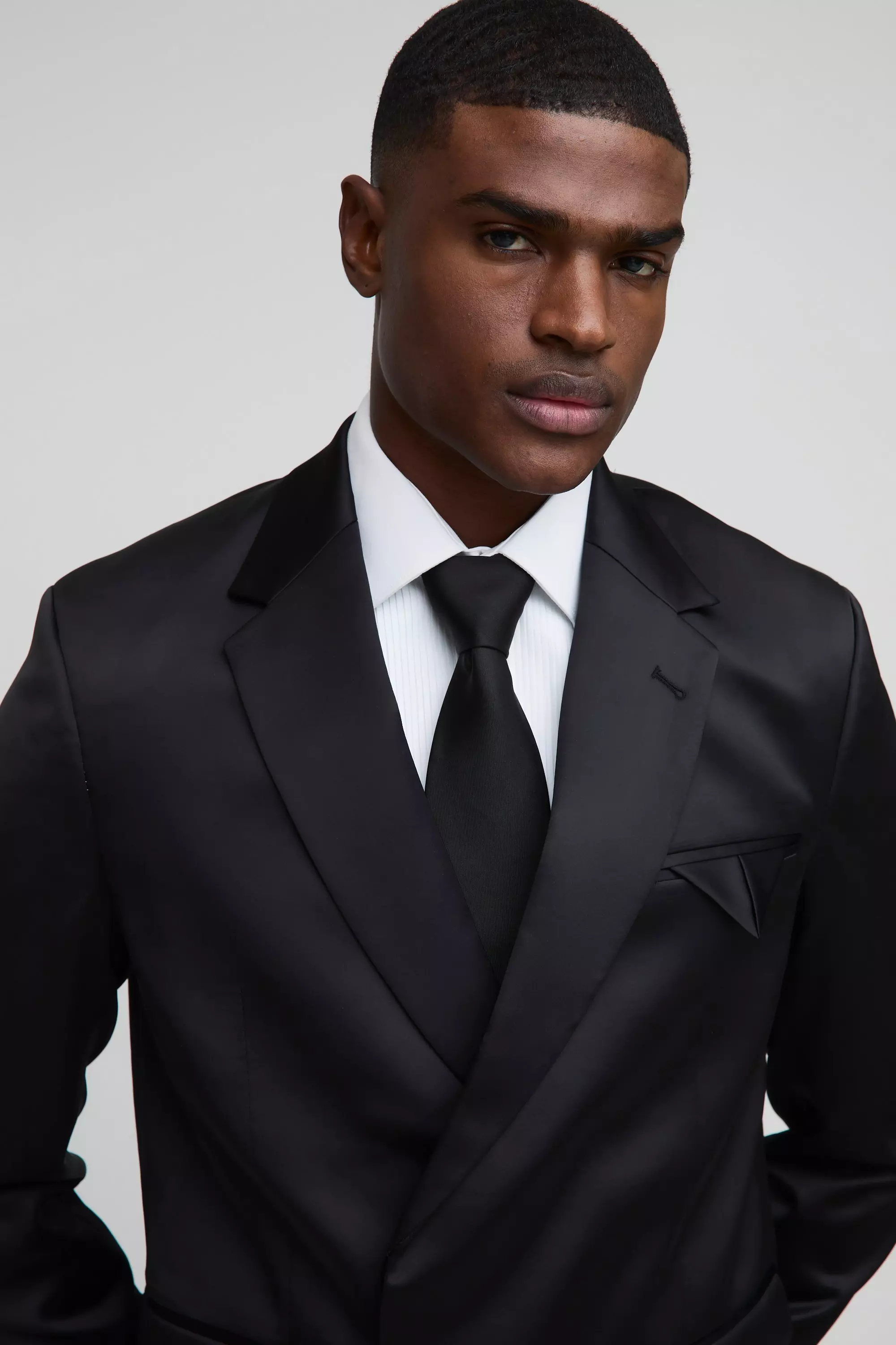 Black Oversized Boxy Satin Blazer alternative image