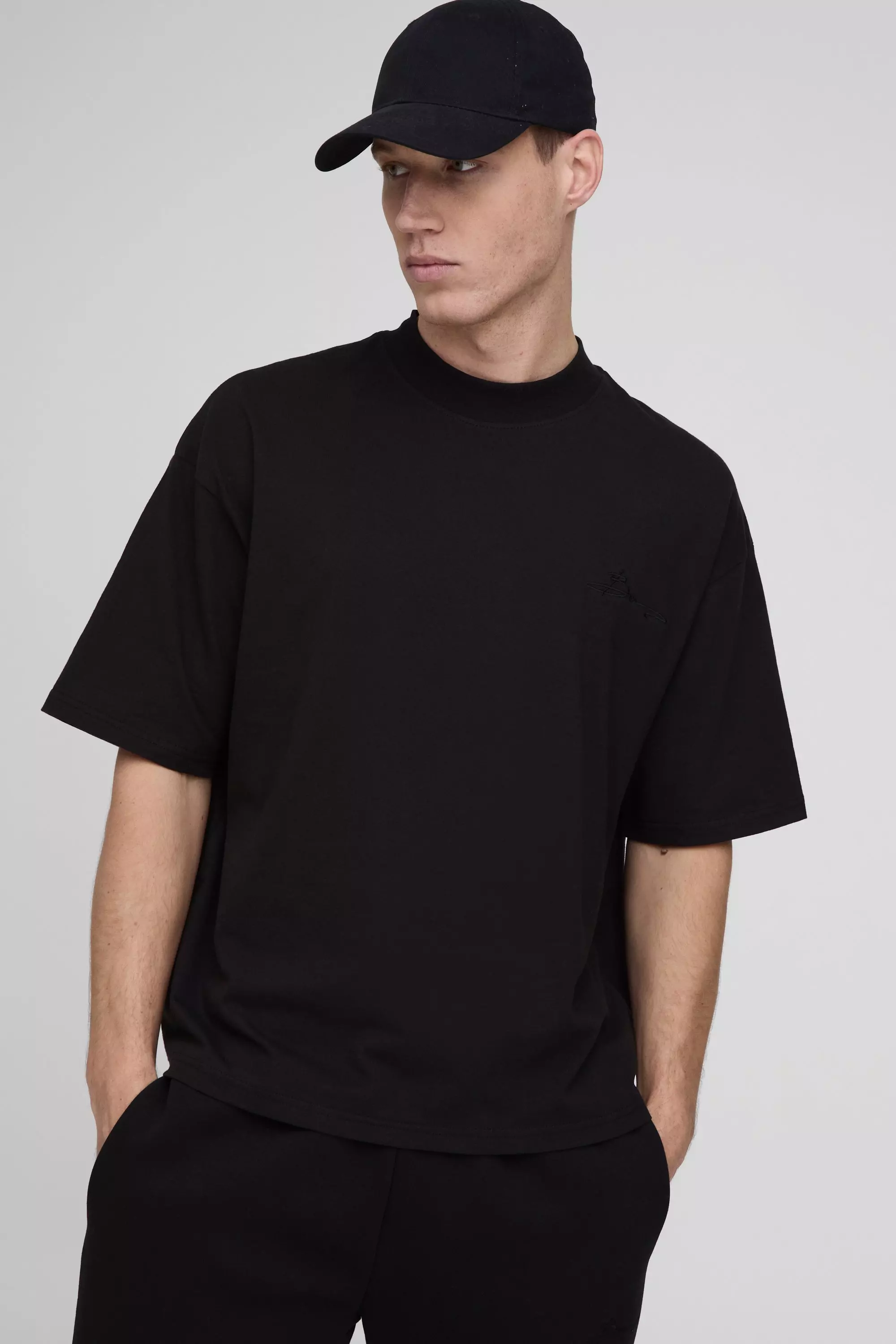 Black Oversized Boxy BM Signature Extended Neck T-shirt