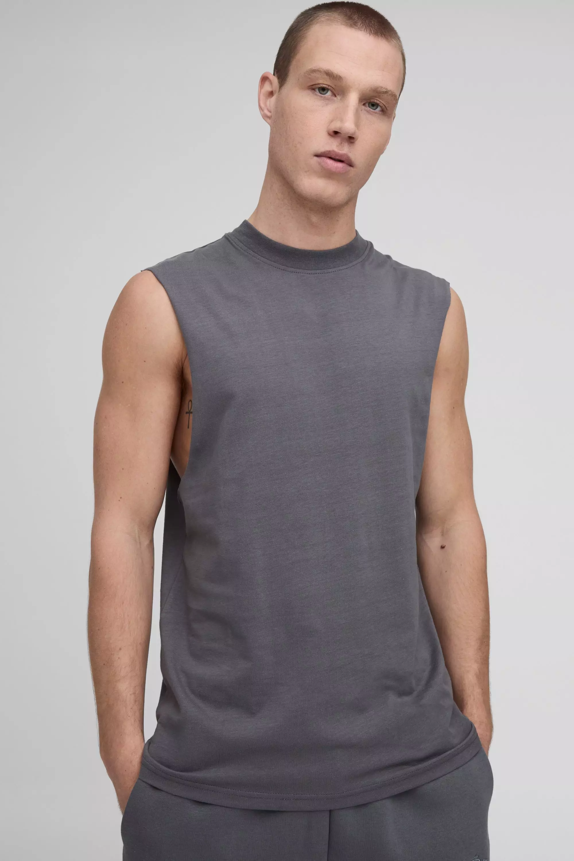 Canotta Basic Con Giromanica Ampio, Charcoal immagine alternativa