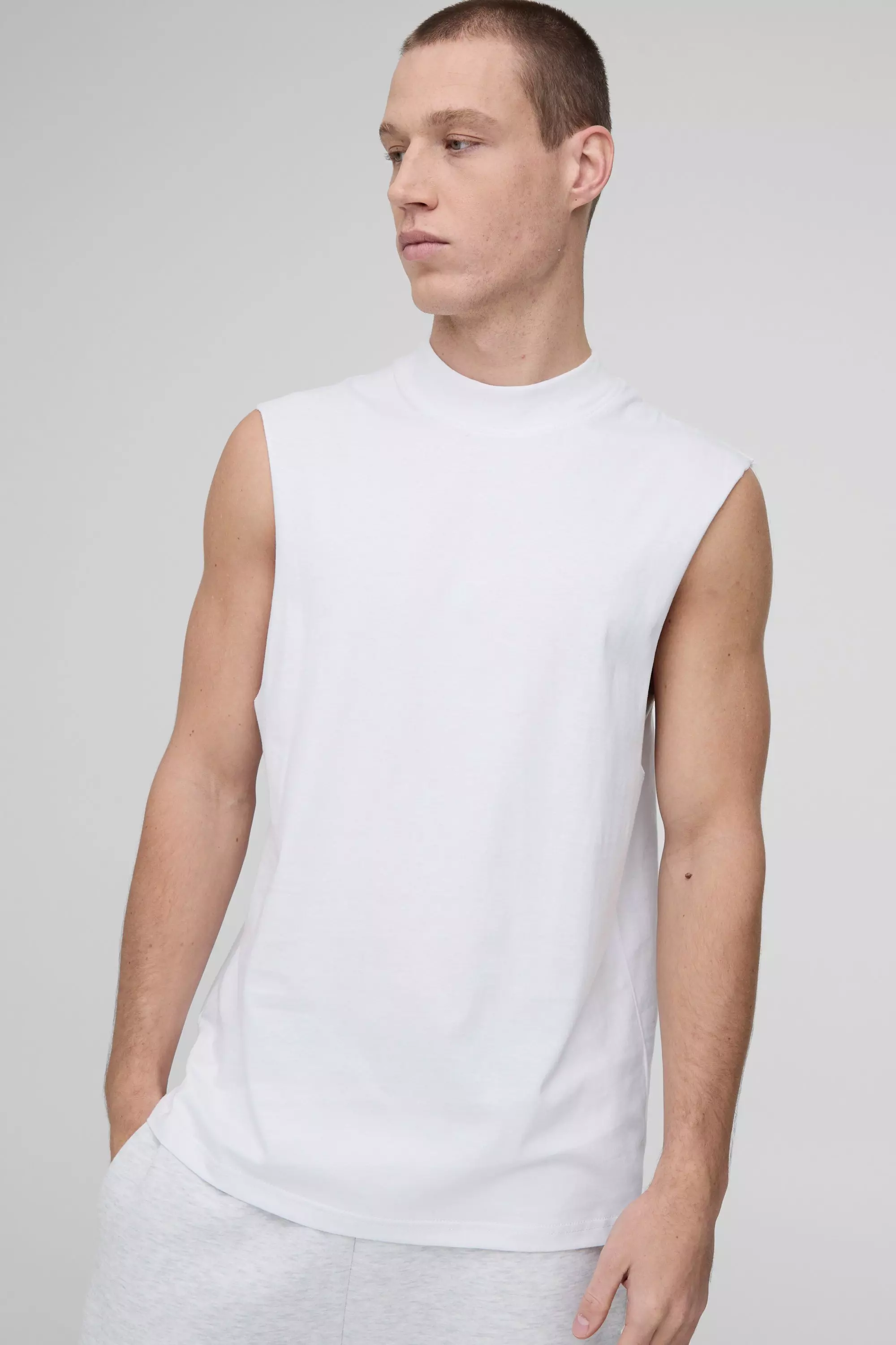 White Regular Fit Basic Drop Armhole Extended Neck Tank alternative image