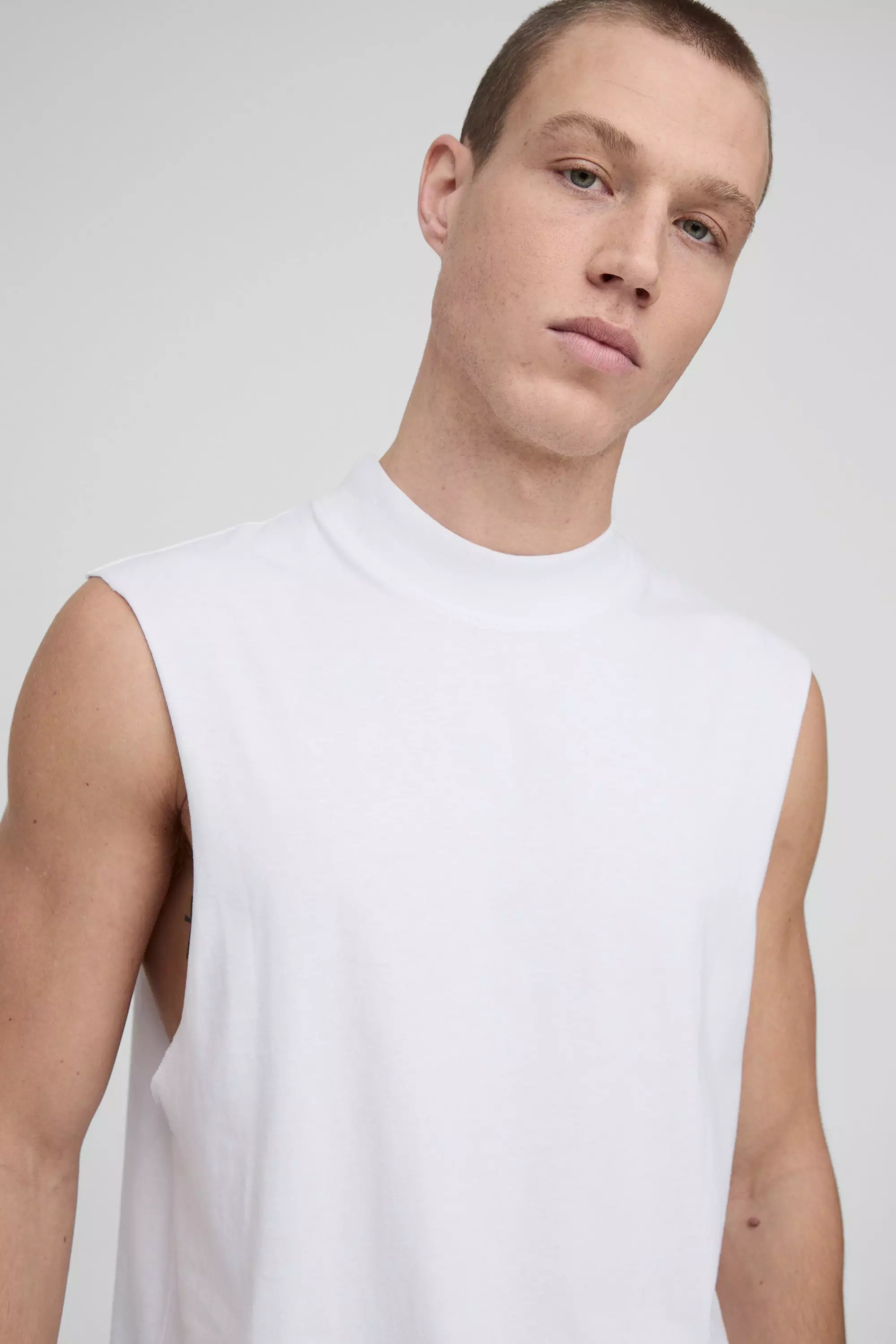 White Regular Fit Basic Drop Armhole Extended Neck Tank alternative image