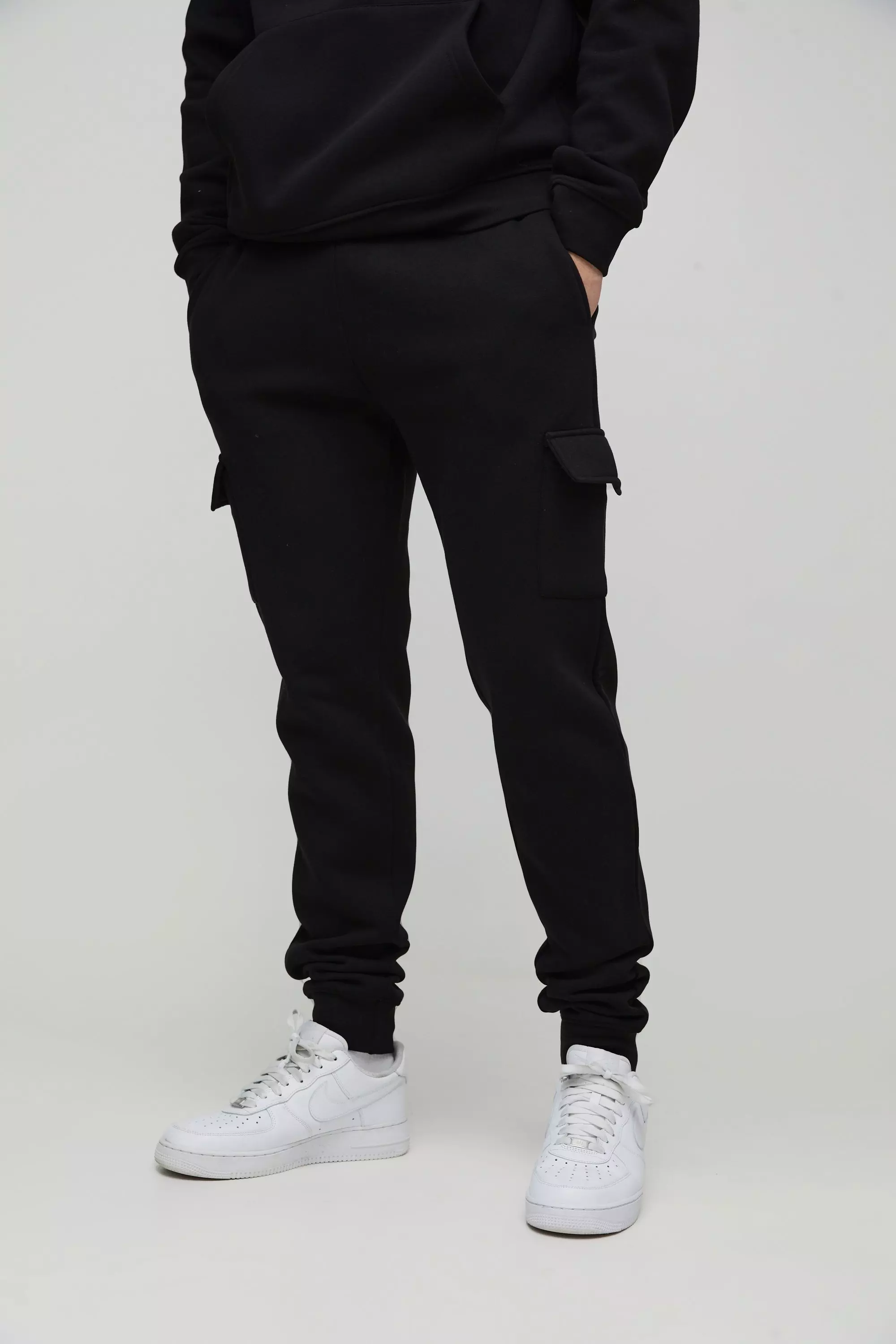 Black Tall 330GSM Skinny Fit Basic Cargo Sweatpants alternative image