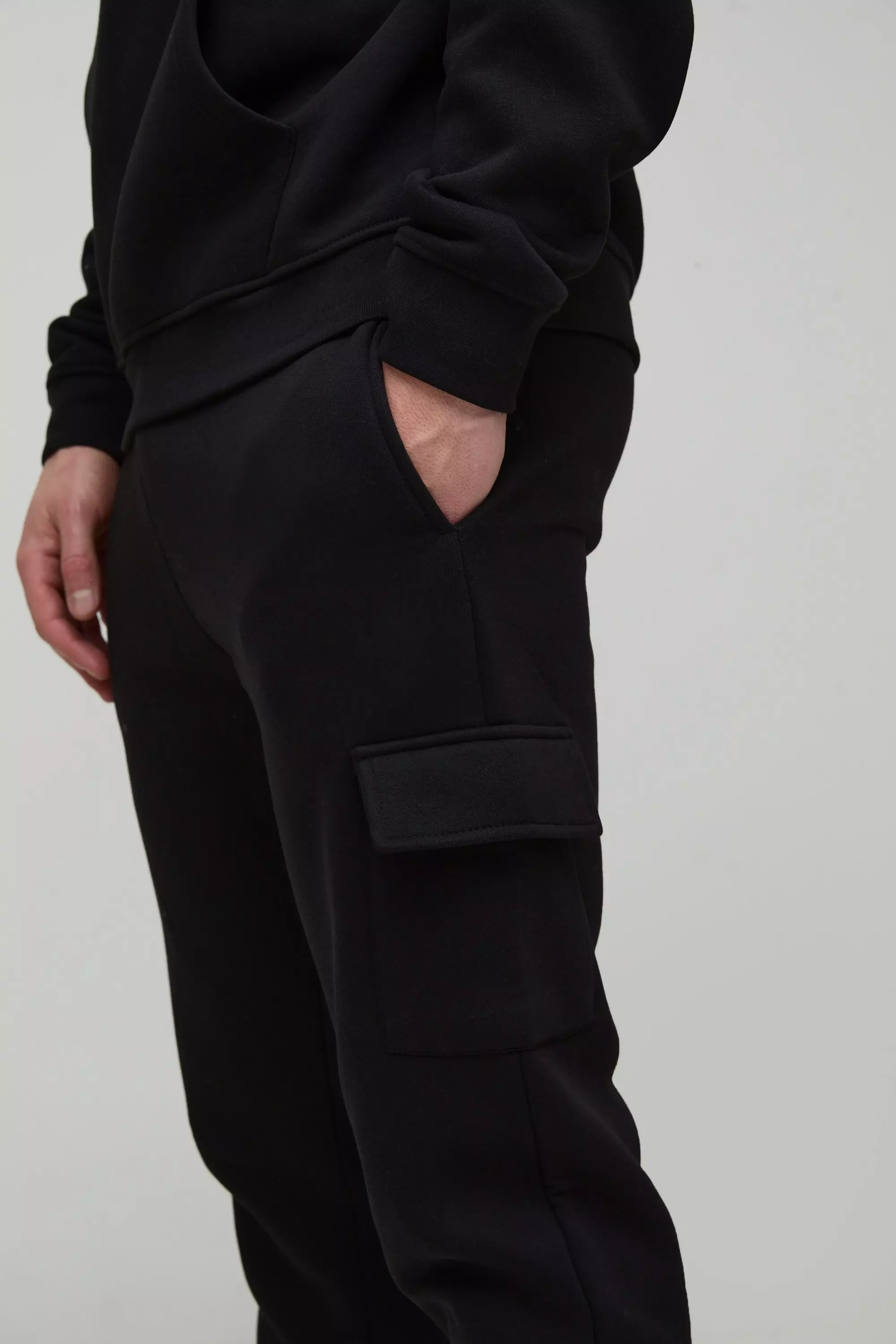 Black Tall 330GSM Skinny Fit Basic Cargo Sweatpants alternative image