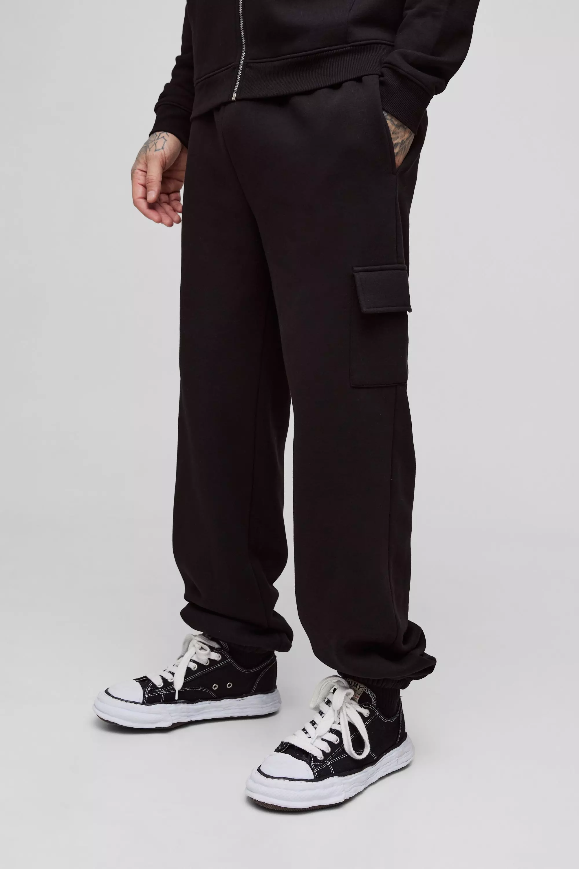 Black Tall 330GSM Relaxed Fit Basic Cargo Joggers alternative image