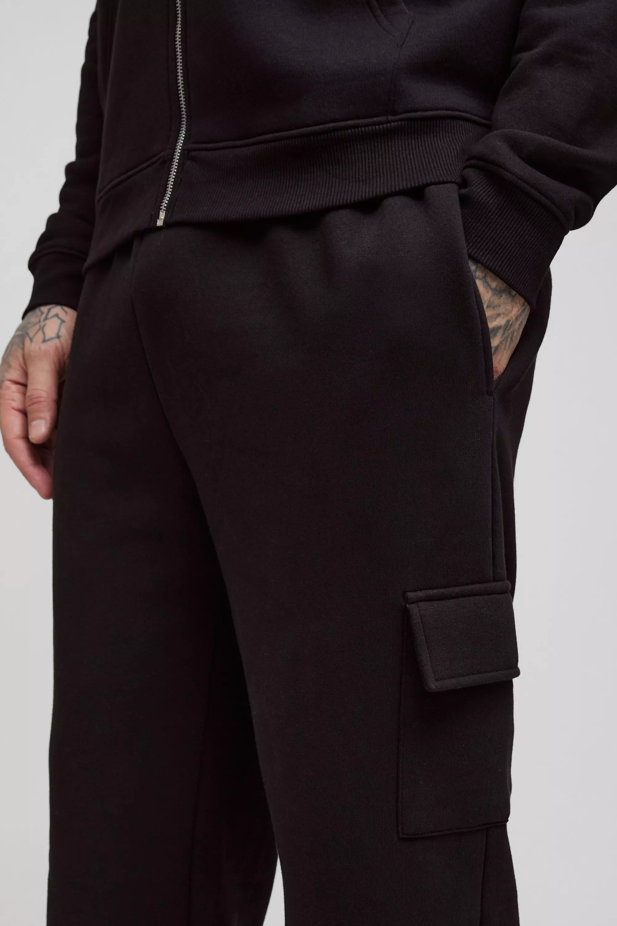 Black Tall 330GSM Relaxed Fit Basic Cargo Joggers alternative image