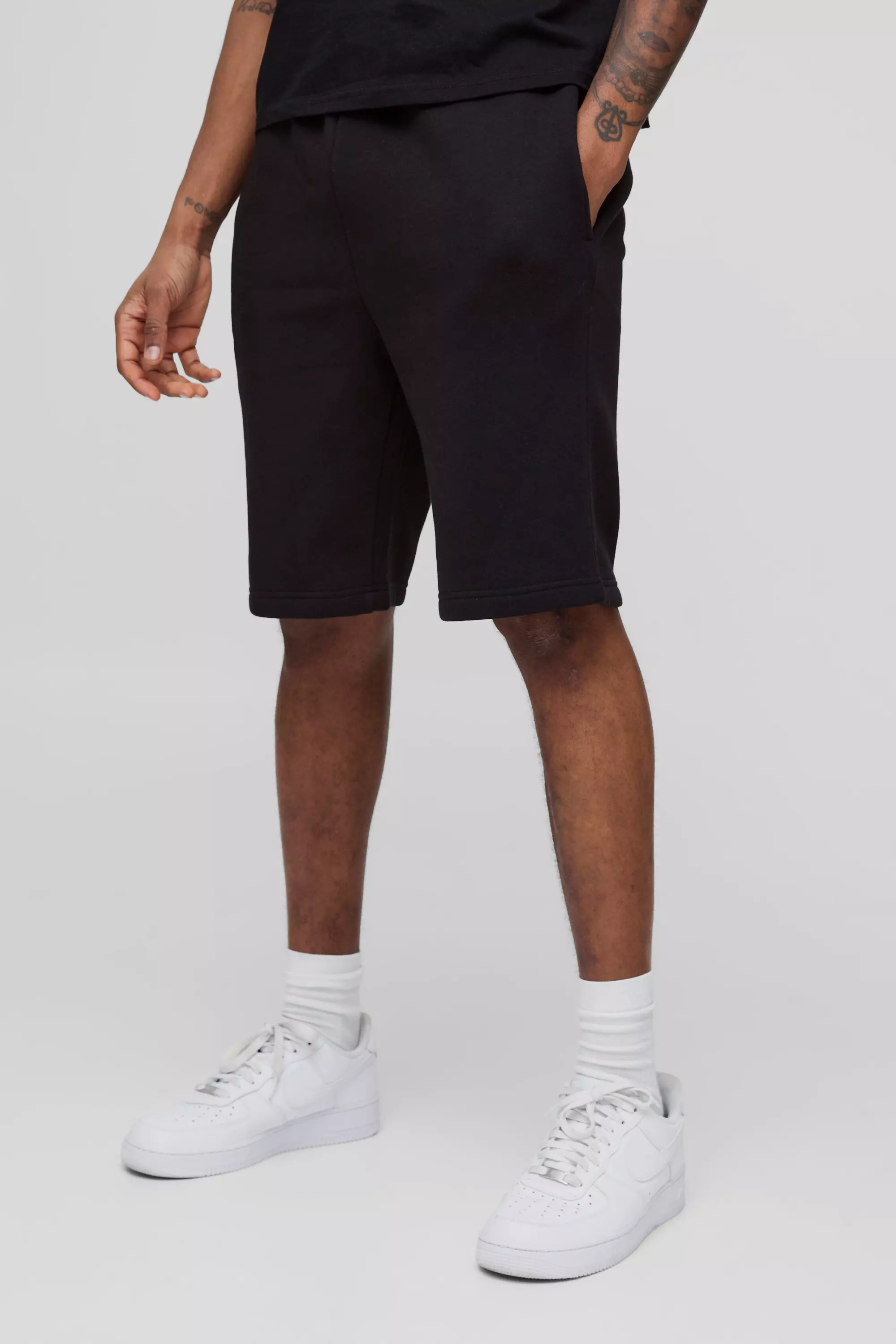 Black Tall Slim Fit Mid Length Basic Shorts alternative image