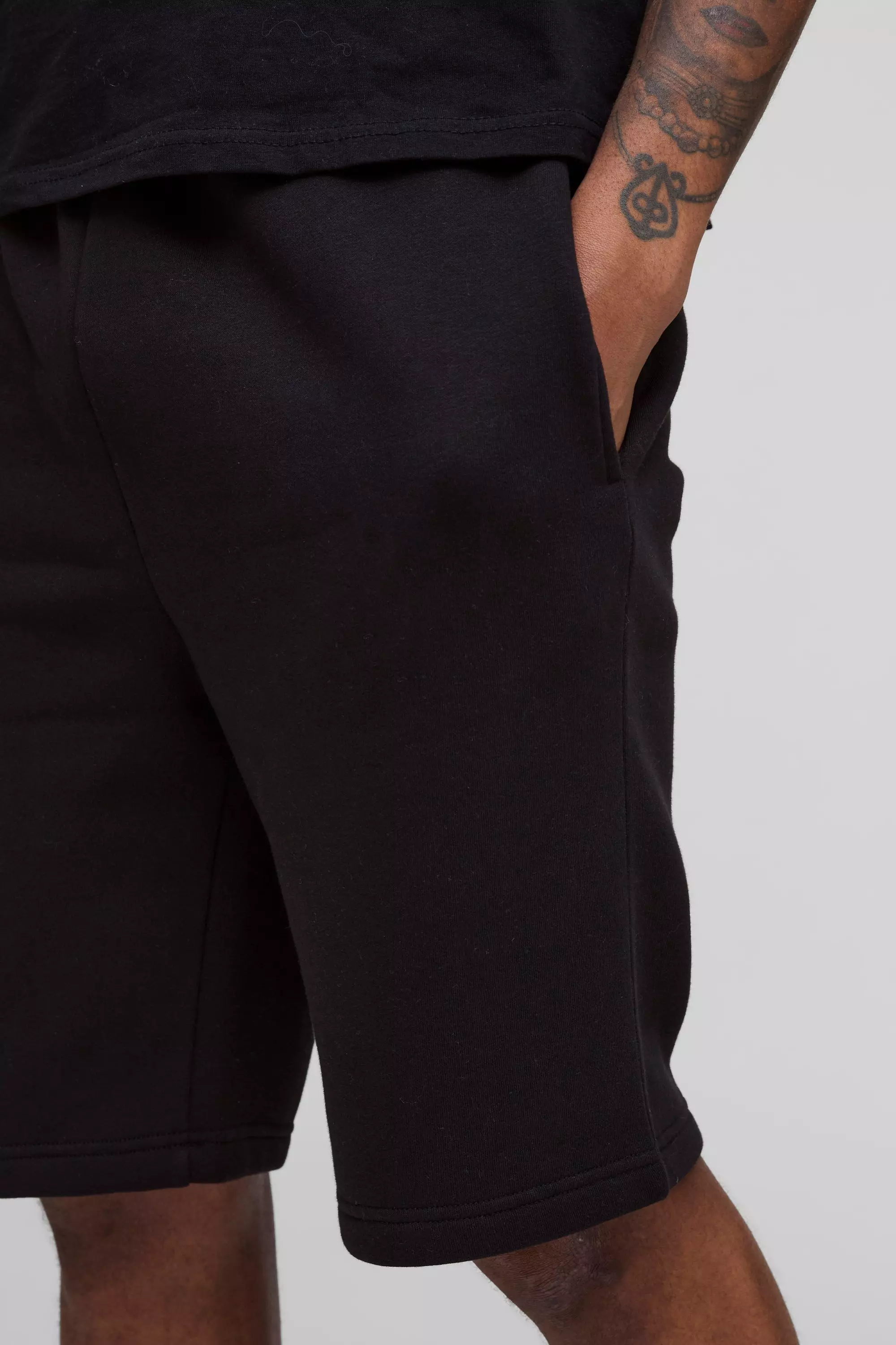 Black Tall Slim Fit Mid Length Basic Shorts alternative image