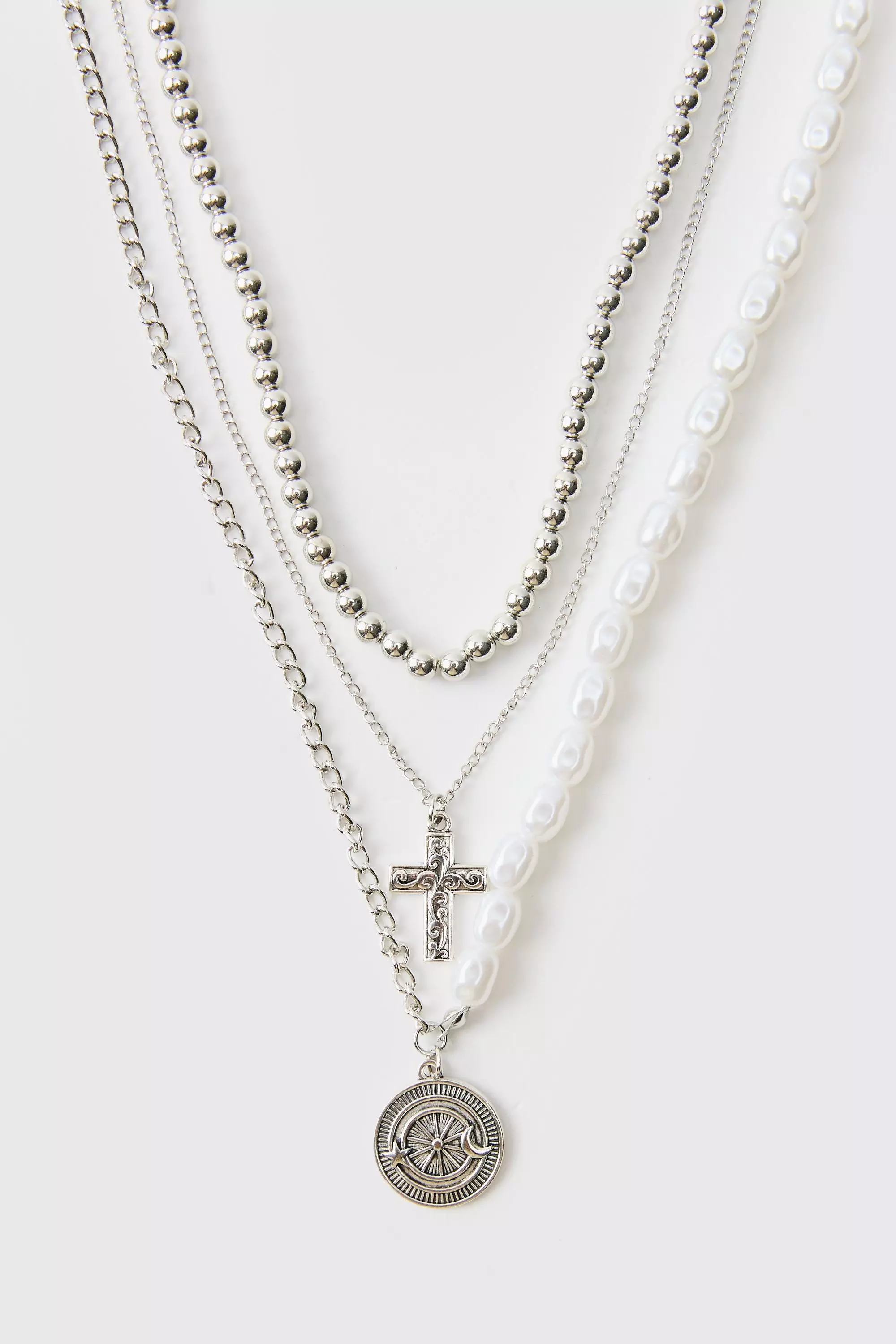 Silver Dubbele Parel Ketting Met Hangers alternatieve afbeelding