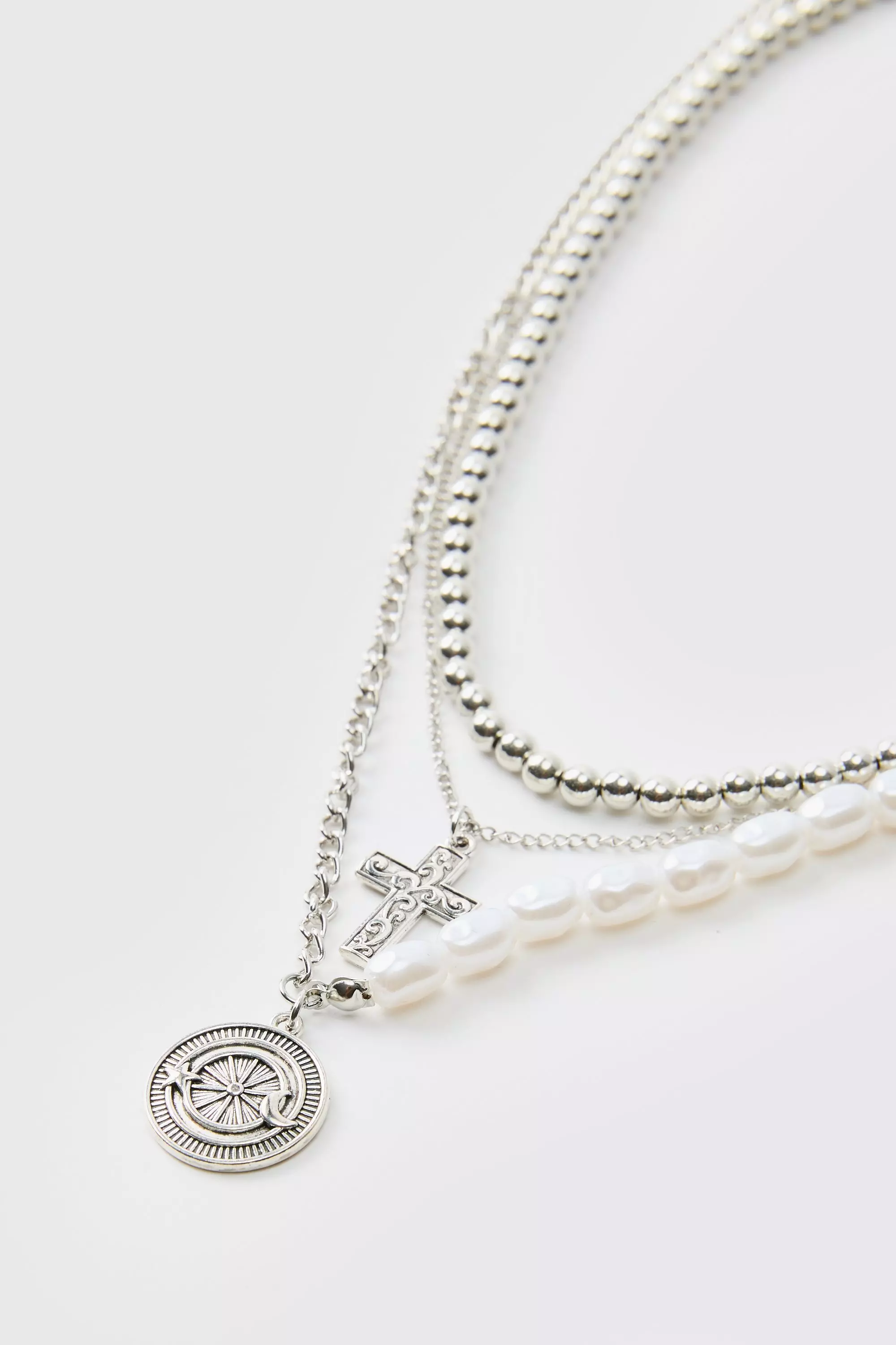 Silver Dubbele Parel Ketting Met Hangers alternatieve afbeelding