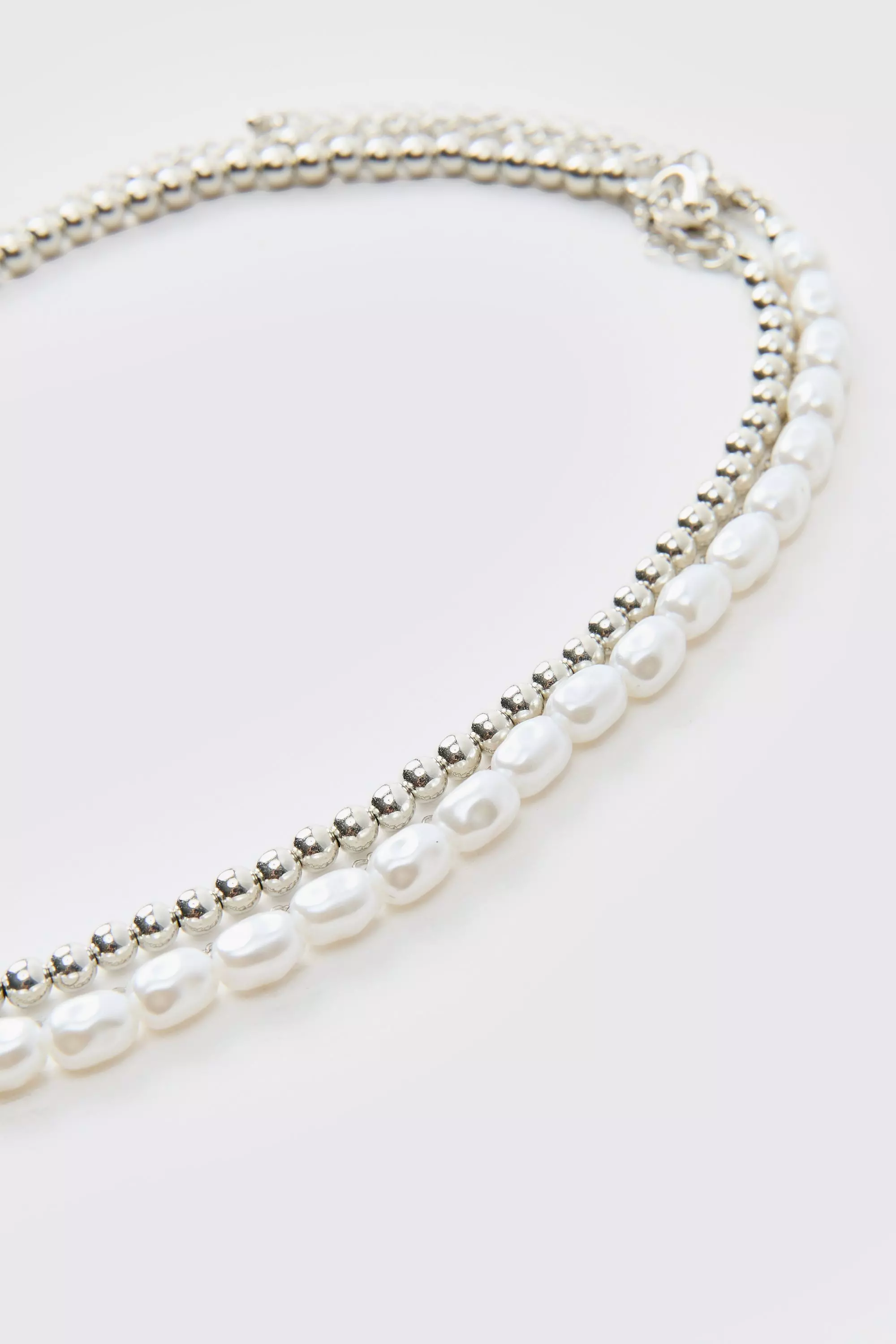 Silver Dubbele Parel Ketting Met Hangers alternatieve afbeelding