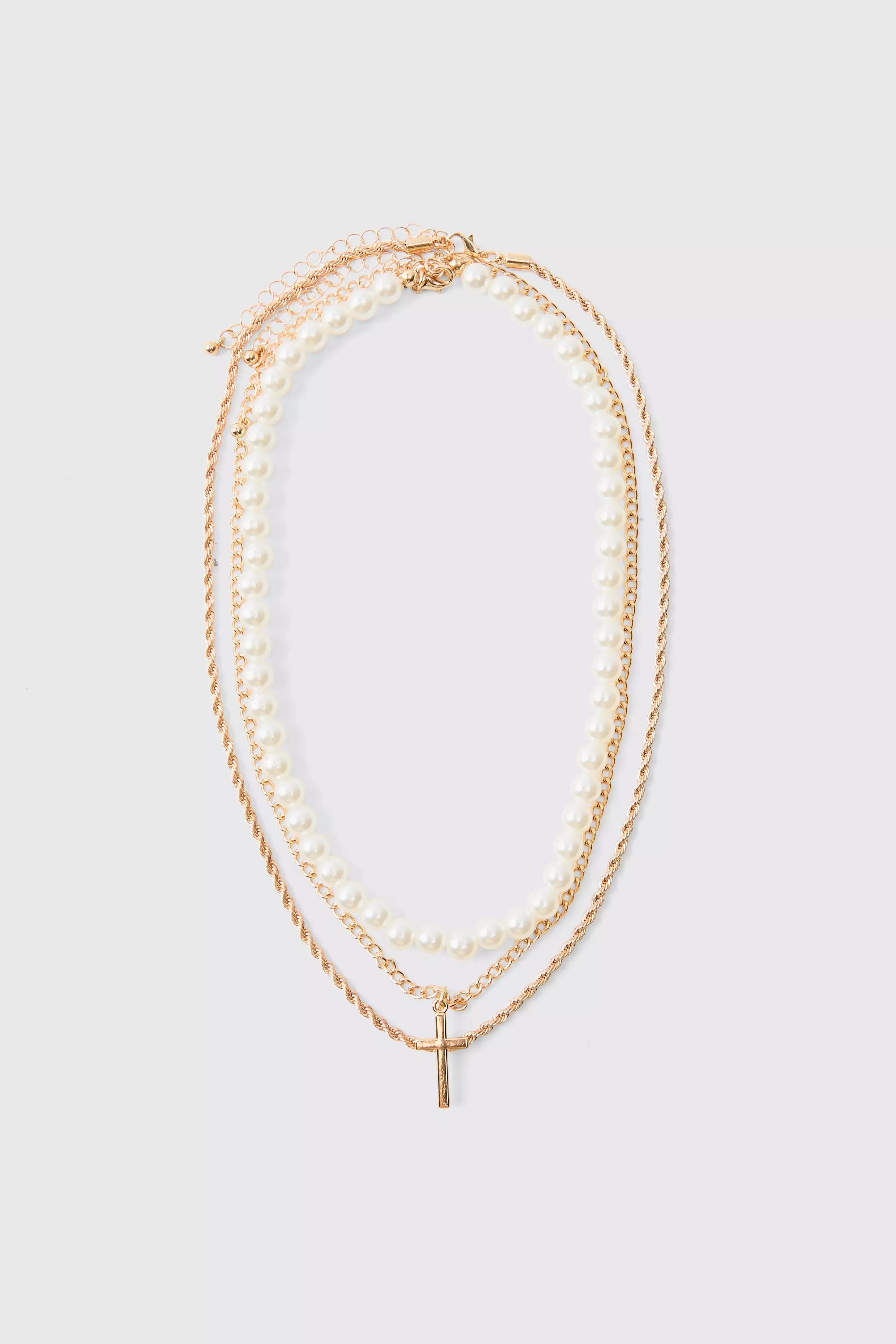 Collier perlé à pendentif croix en or, Gold autre image
