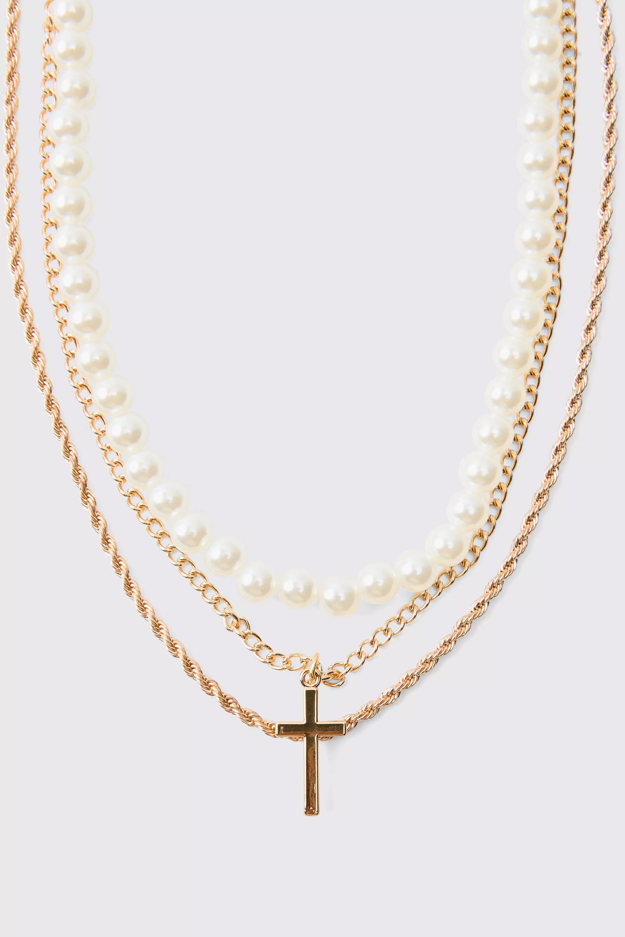 Collier perlé à pendentif croix en or, Gold autre image
