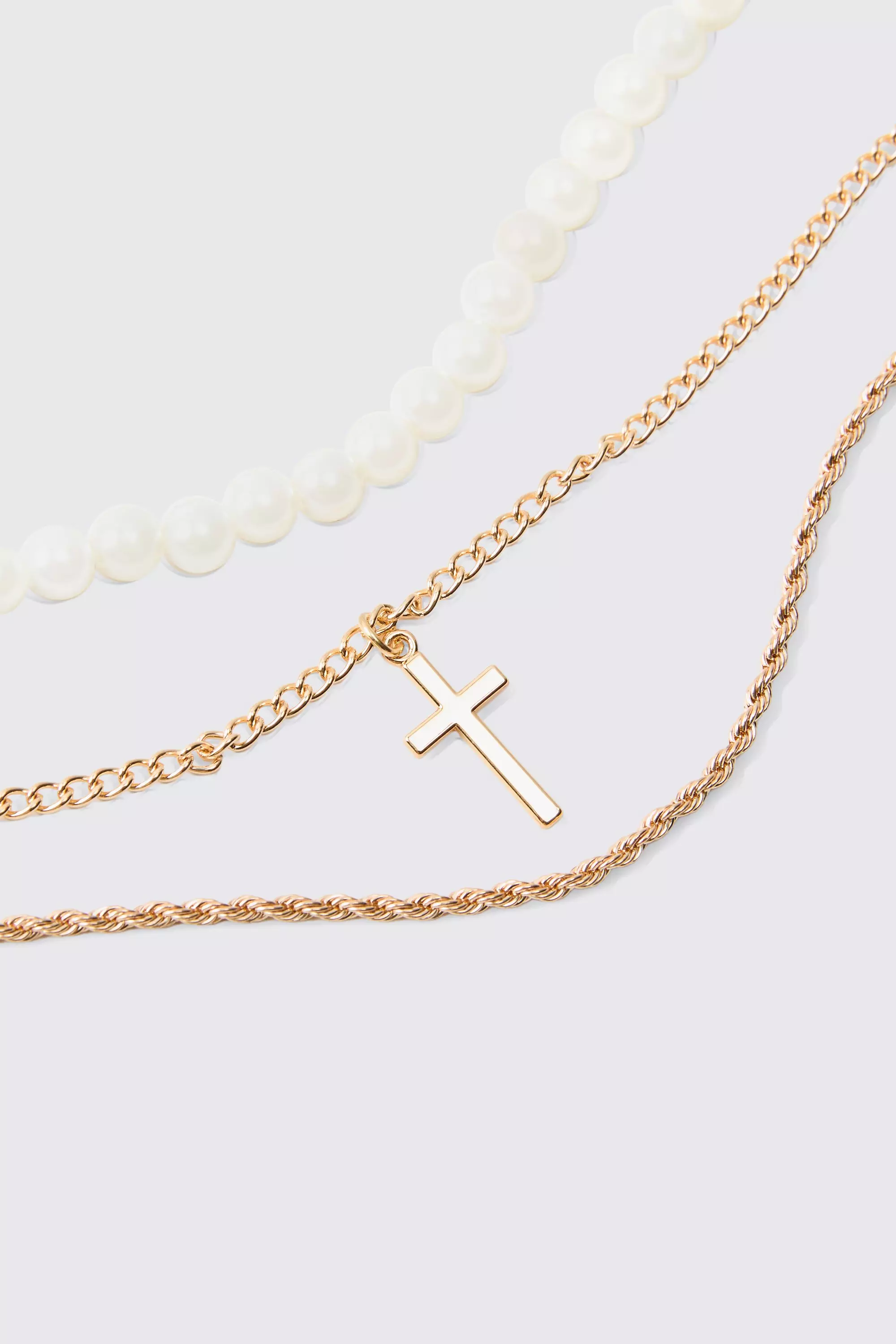 Collier perlé à pendentif croix en or, Gold autre image