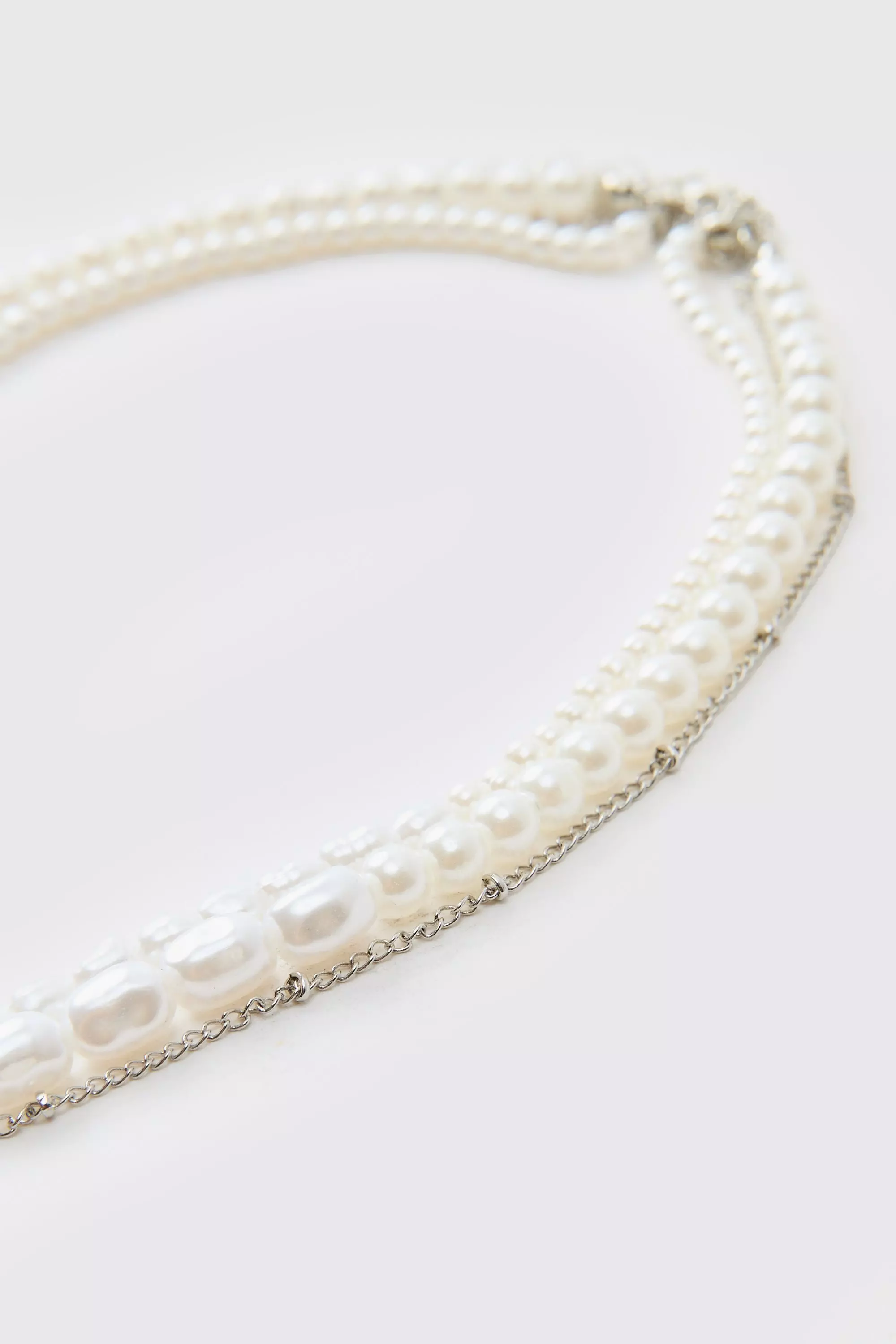 Silver Dubbele Parel Ketting Met Kruis alternatieve afbeelding