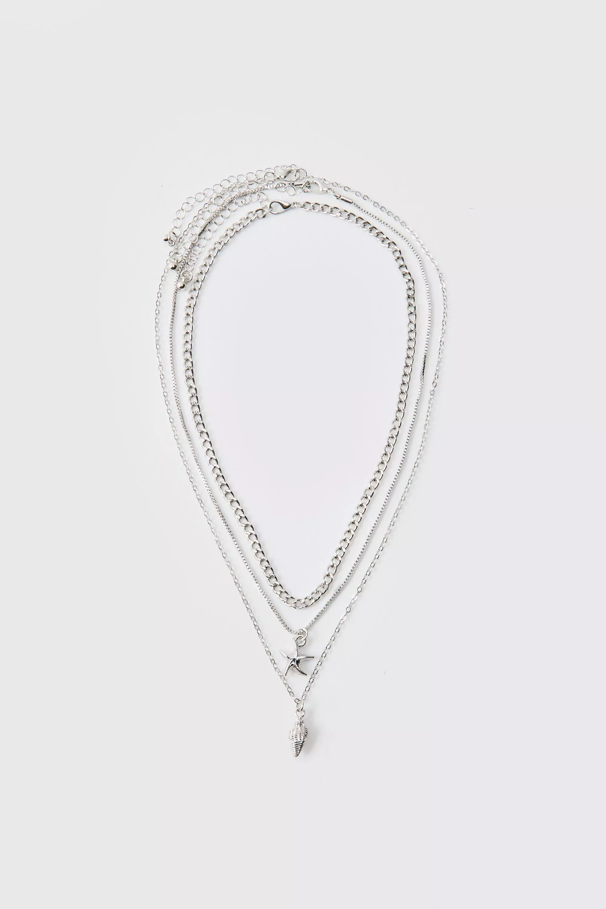 Silver Layered Lightning Bolt Necklace In Silver