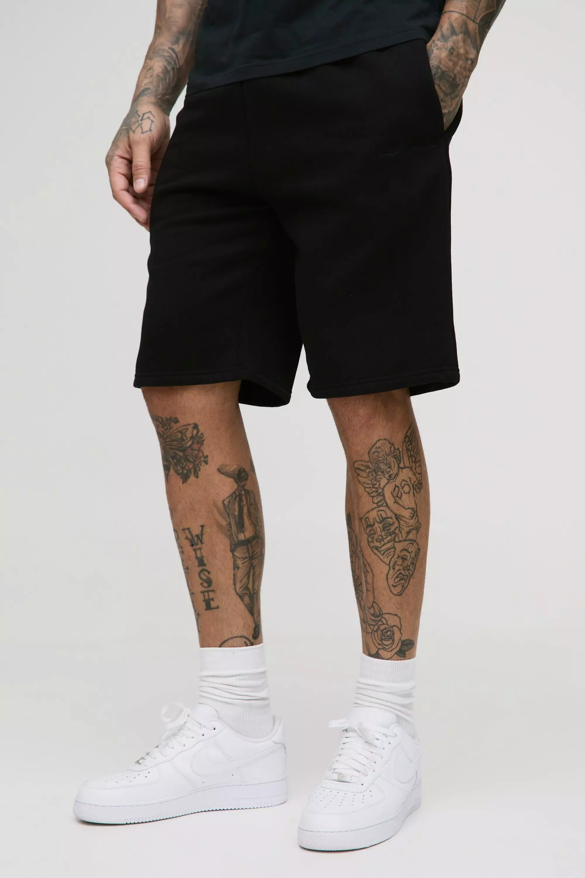 Black Tall Loose Fit Mid Length BM Signature Shorts alternative image