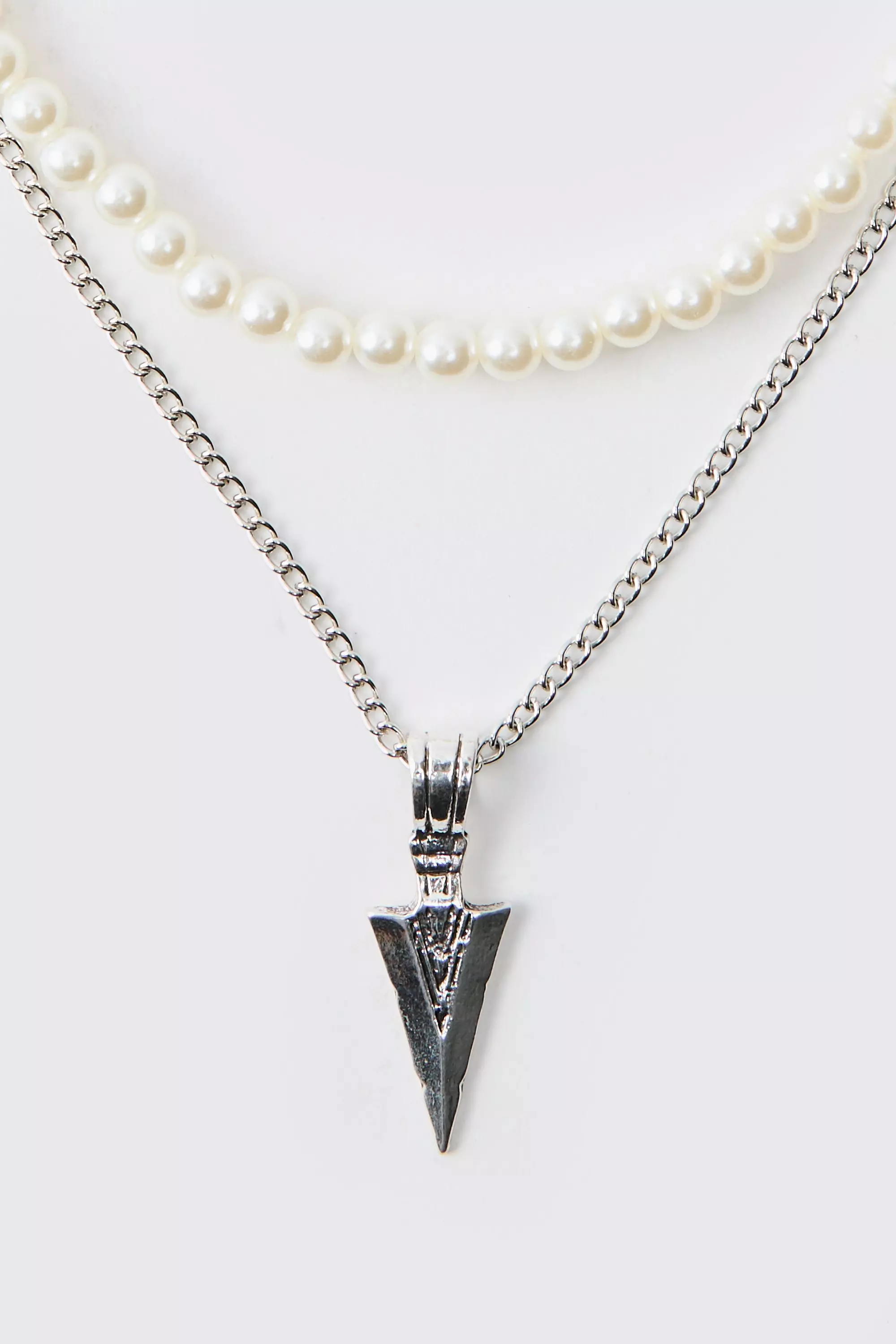 Silver Layered Pearl Necklace With Spike Charm alternative image