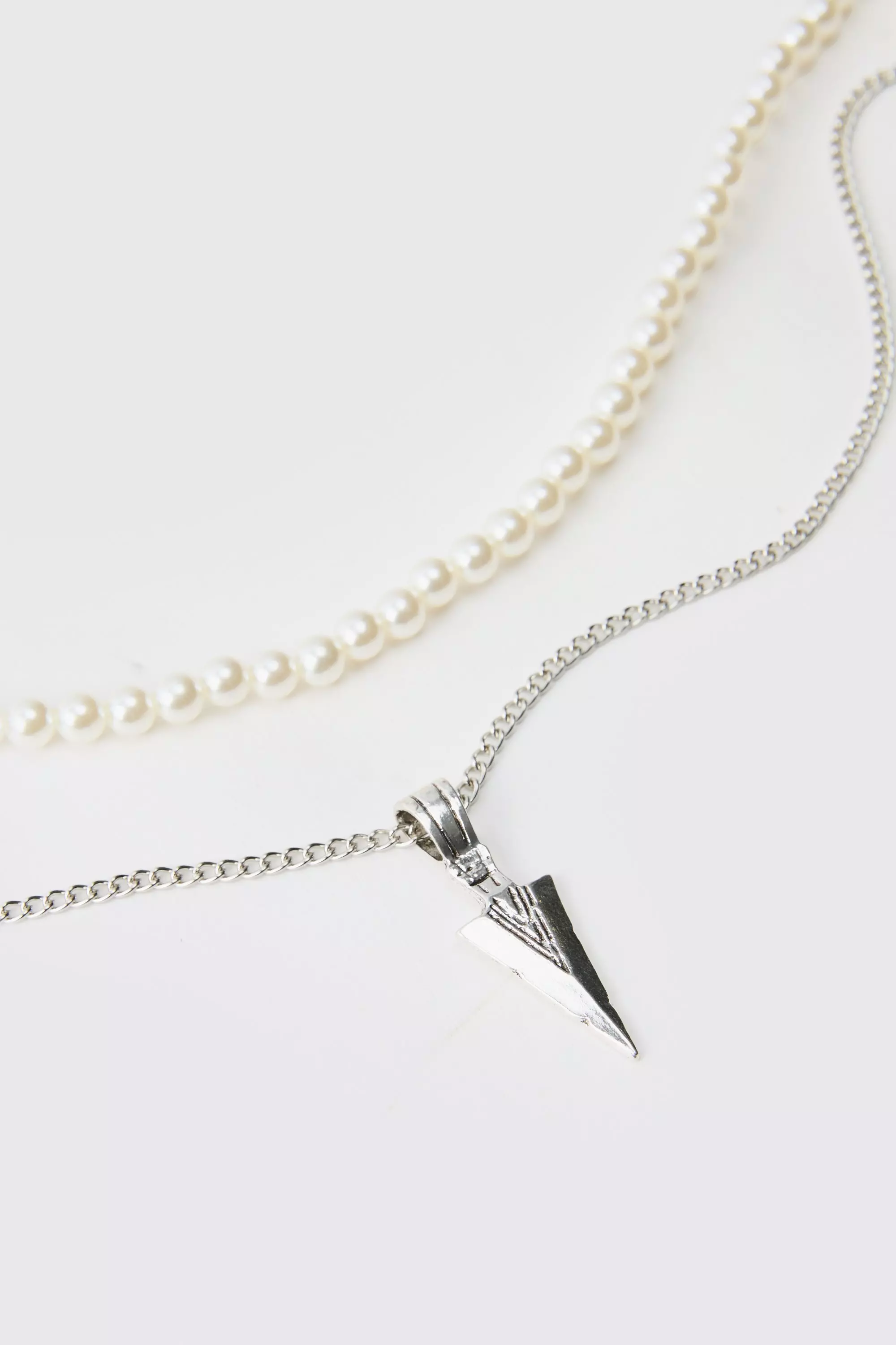 Silver Layered Pearl Necklace With Spike Charm alternative image
