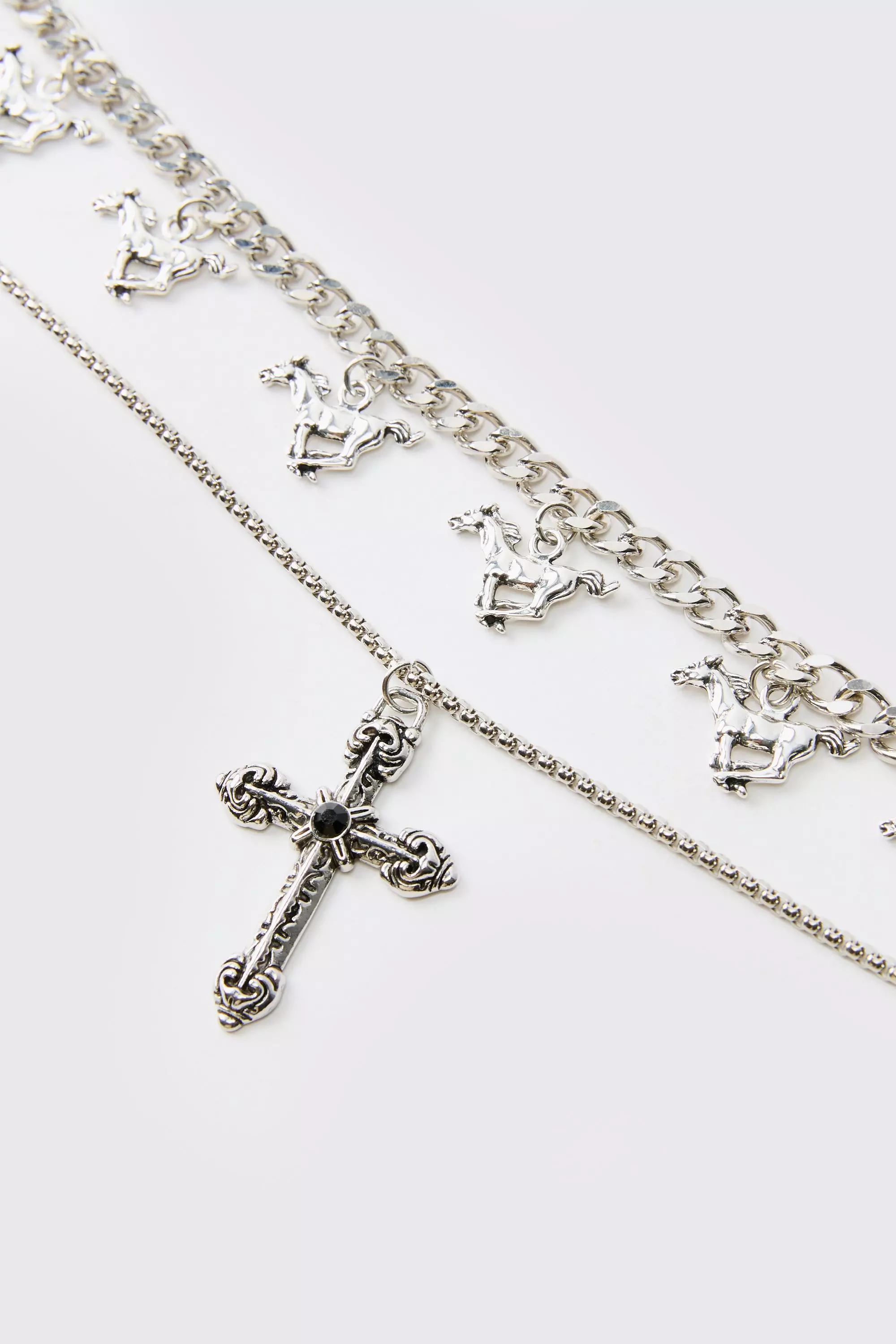 Silver Layered Cross Necklace With Charms alternative image