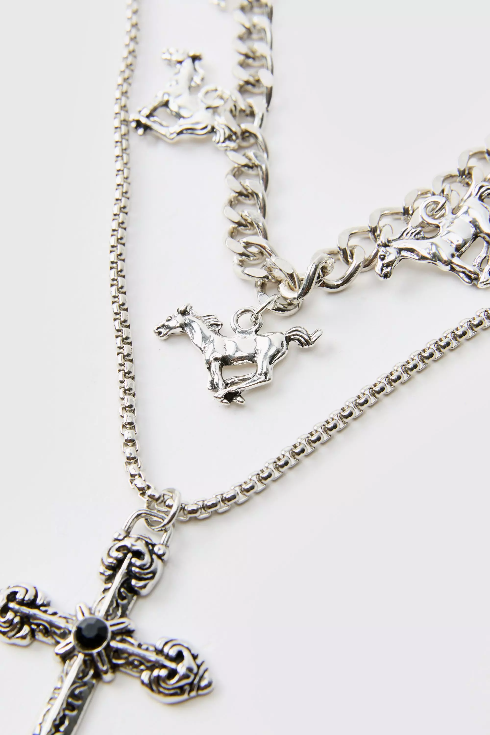 Silver Layered Cross Necklace With Charms alternative image