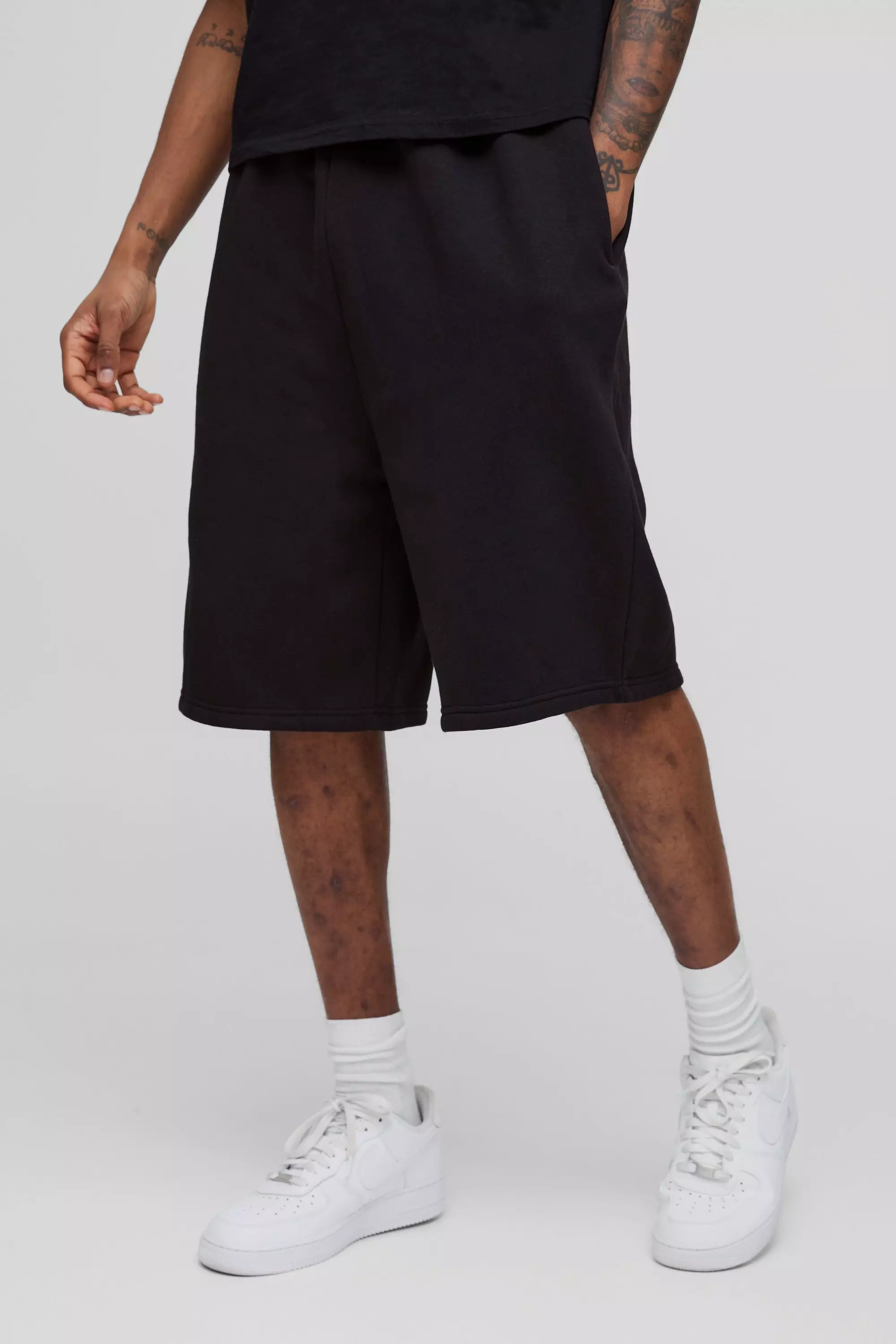 Pantaloncini Tall Oversize Basic Con Cavallo Sceso, Black immagine alternativa
